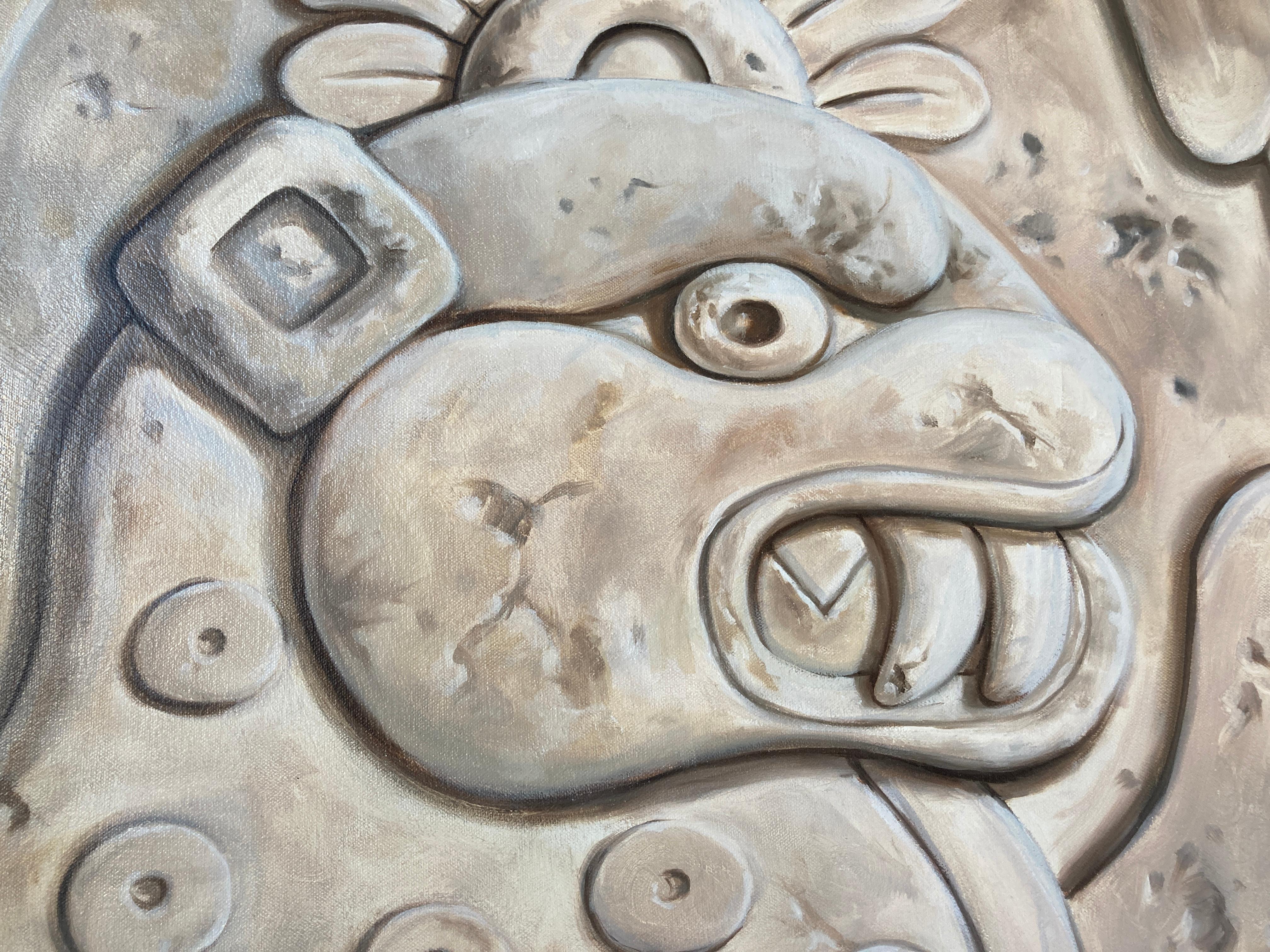 20ième siècle Grande huile sur toile Mayan Jaguar de Kindrie Grove 2002 en vente
