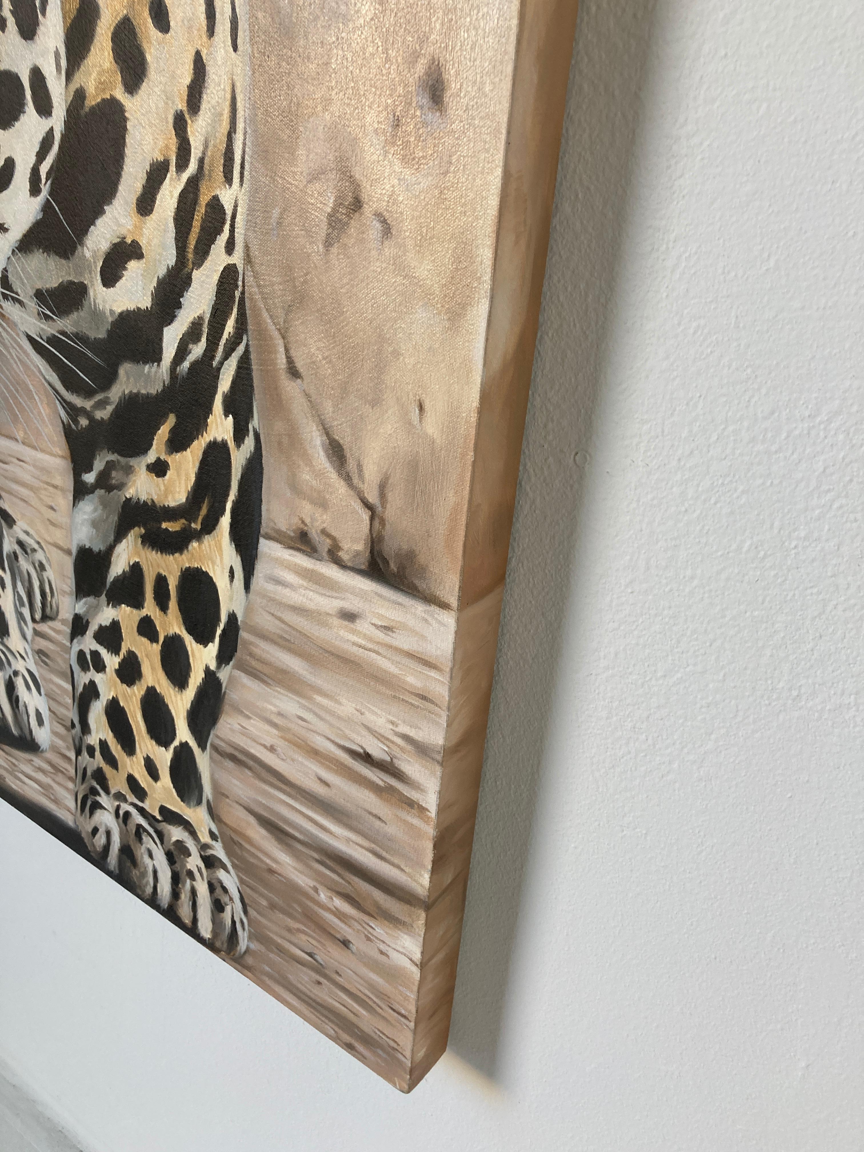 Large Oil on Canvas, Mayan Jaguar by Kindrie Grove 2002 In Good Condition For Sale In North Hollywood, CA