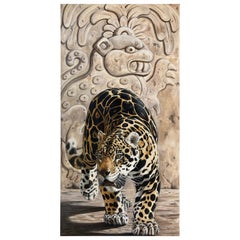 Großes Öl auf Leinwand, Maya-Jaguar von Kindrie Grove 2002