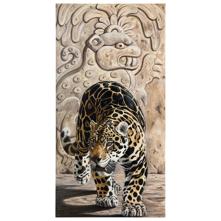 Large Oil on Canvas, Mayan Jaguar by Kindrie Grove 2002 For Sale
