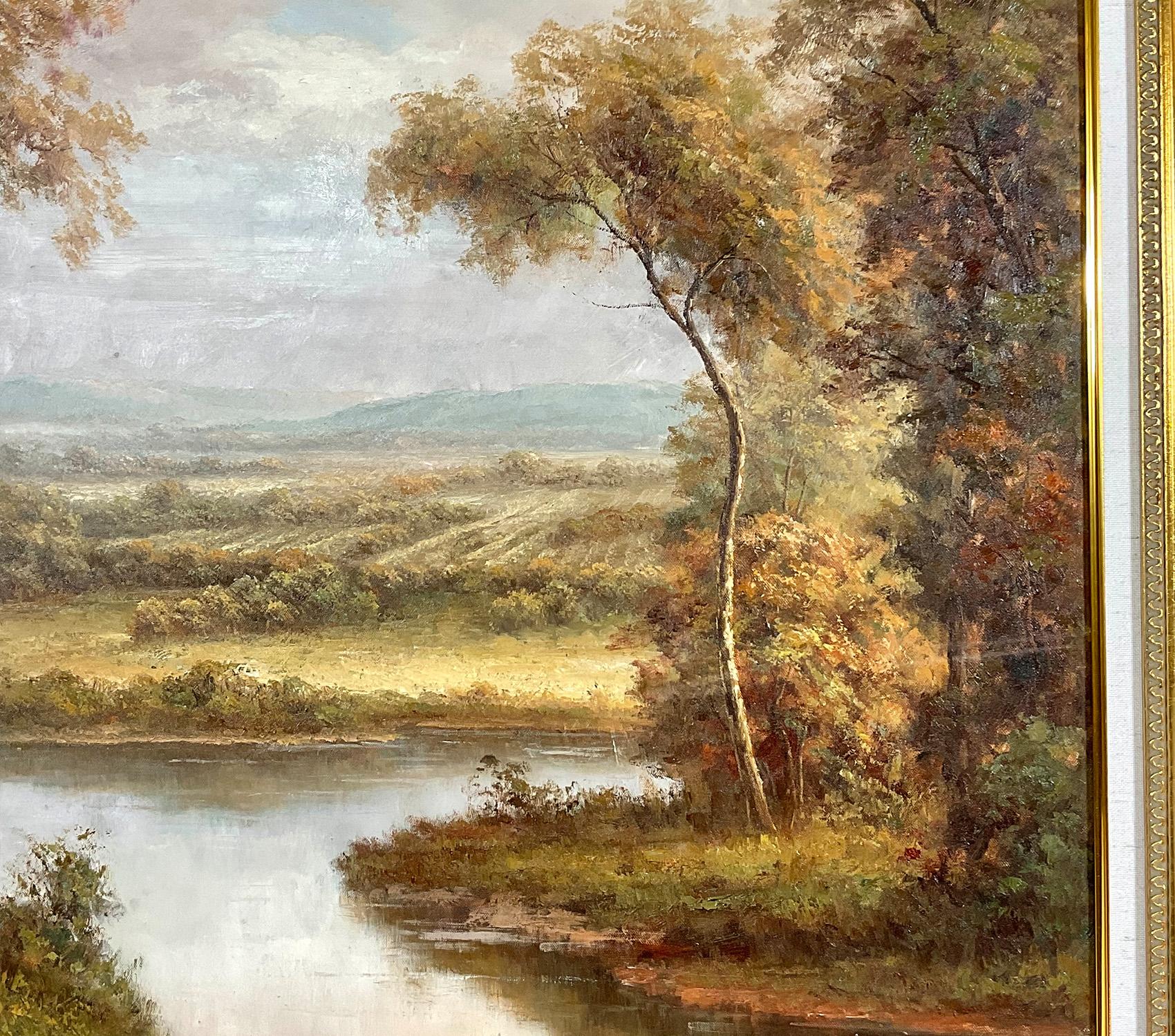 Grande peinture de paysage à l'huile sur toile Bon état - En vente à Norwell, MA