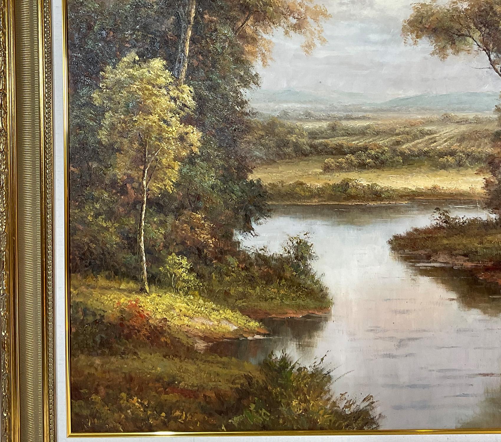 Grande peinture de paysage à l'huile sur toile en vente 1