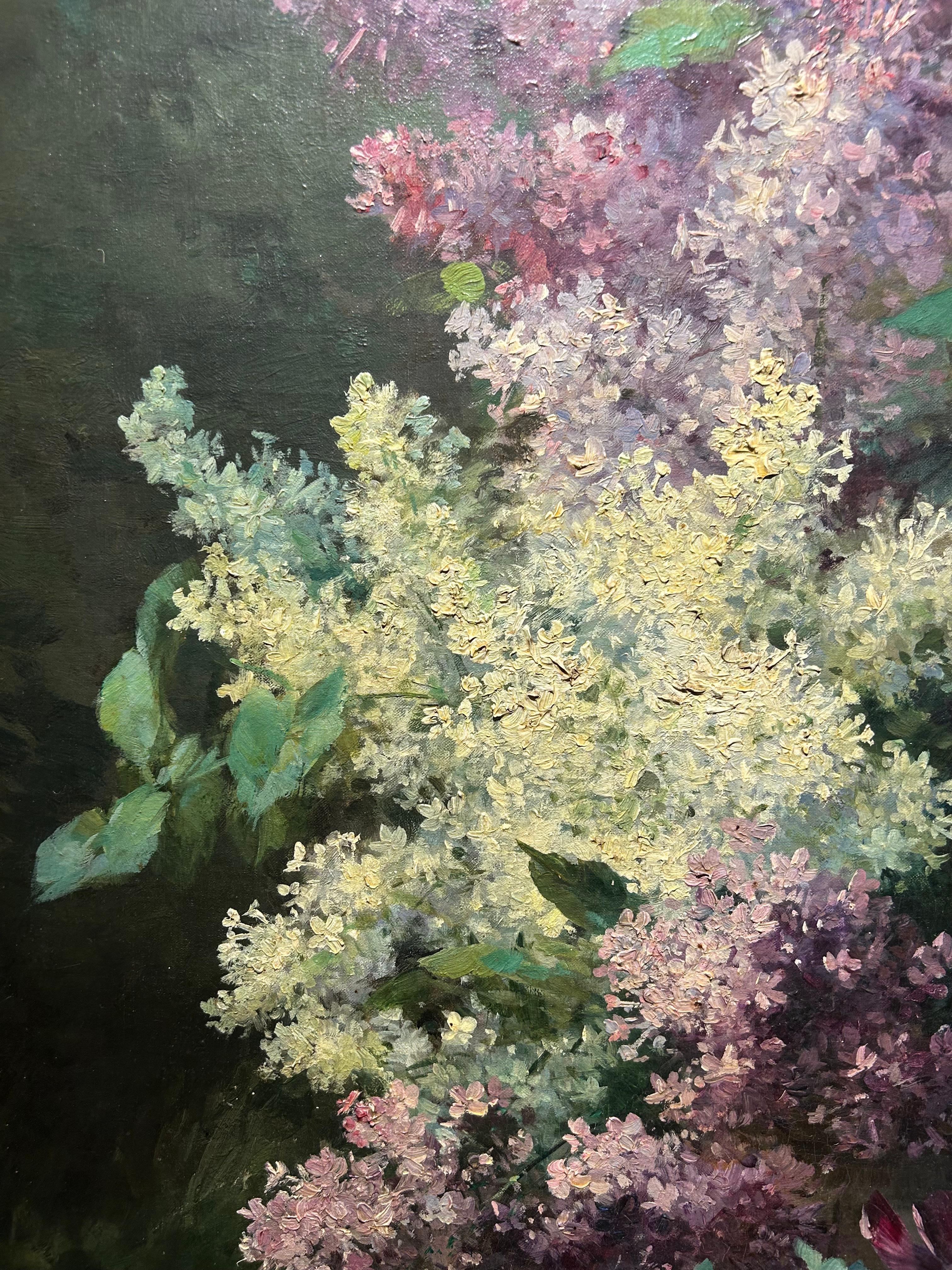 Francese Olio su tela di grandi dimensioni, Lillà e viole, FURCY de LAVAULT, 1880 ca. in vendita
