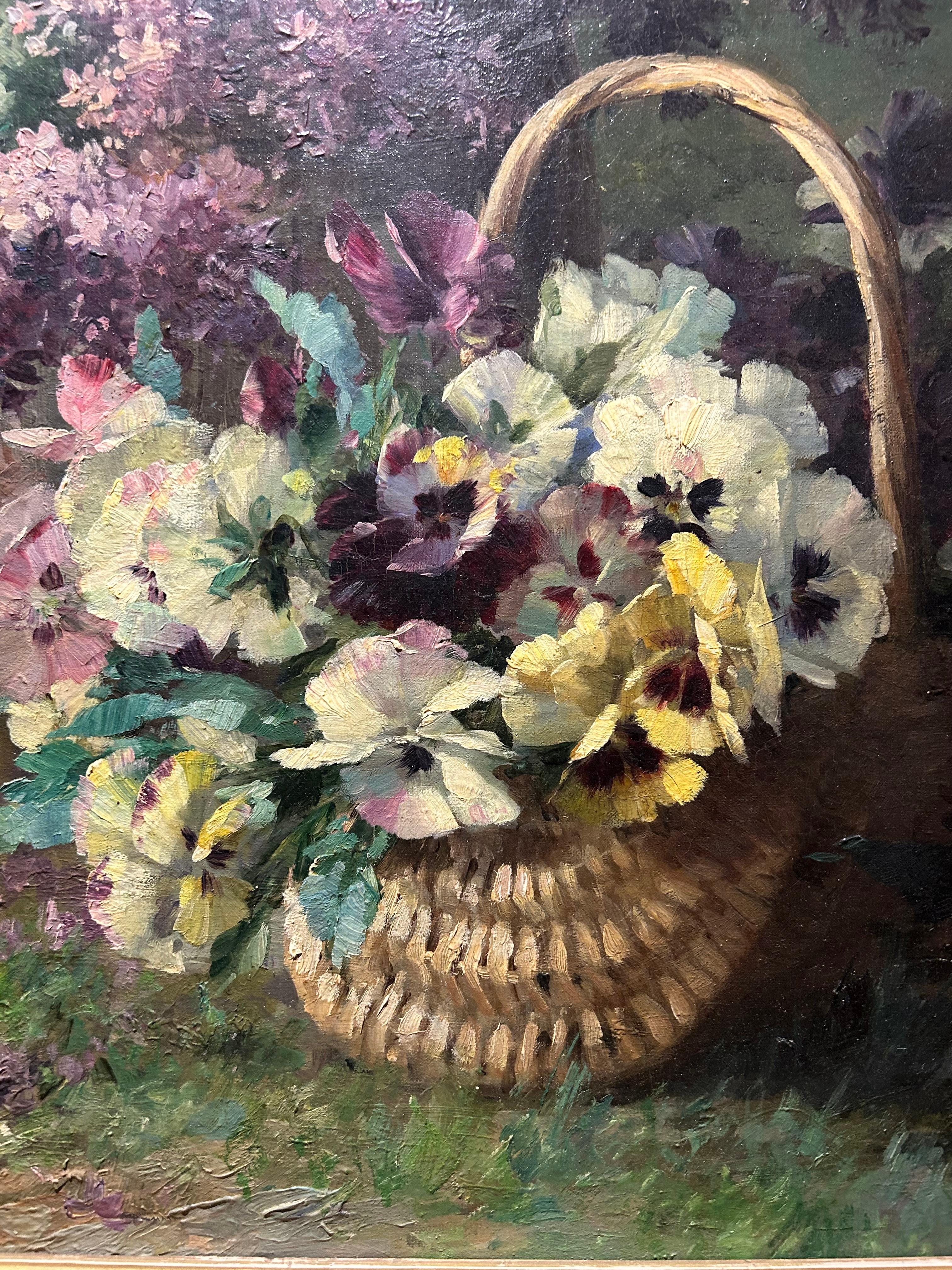 Grande olio su tela che raffigura un bouquet di lillà in un vaso e un bouquet di viole in un cesto.
Firmato in alto a sinistra FURCY de LAVAULT.
Thibule Marie FURCY de LAVAULT ( 1847-1915). Allievo di Savarin a Bordeaux, iniziò la sua carriera come