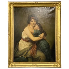 Großes Ölgemälde auf Leinwand Mutter und Kind, signiert L. Nicolas, Ölgemälde