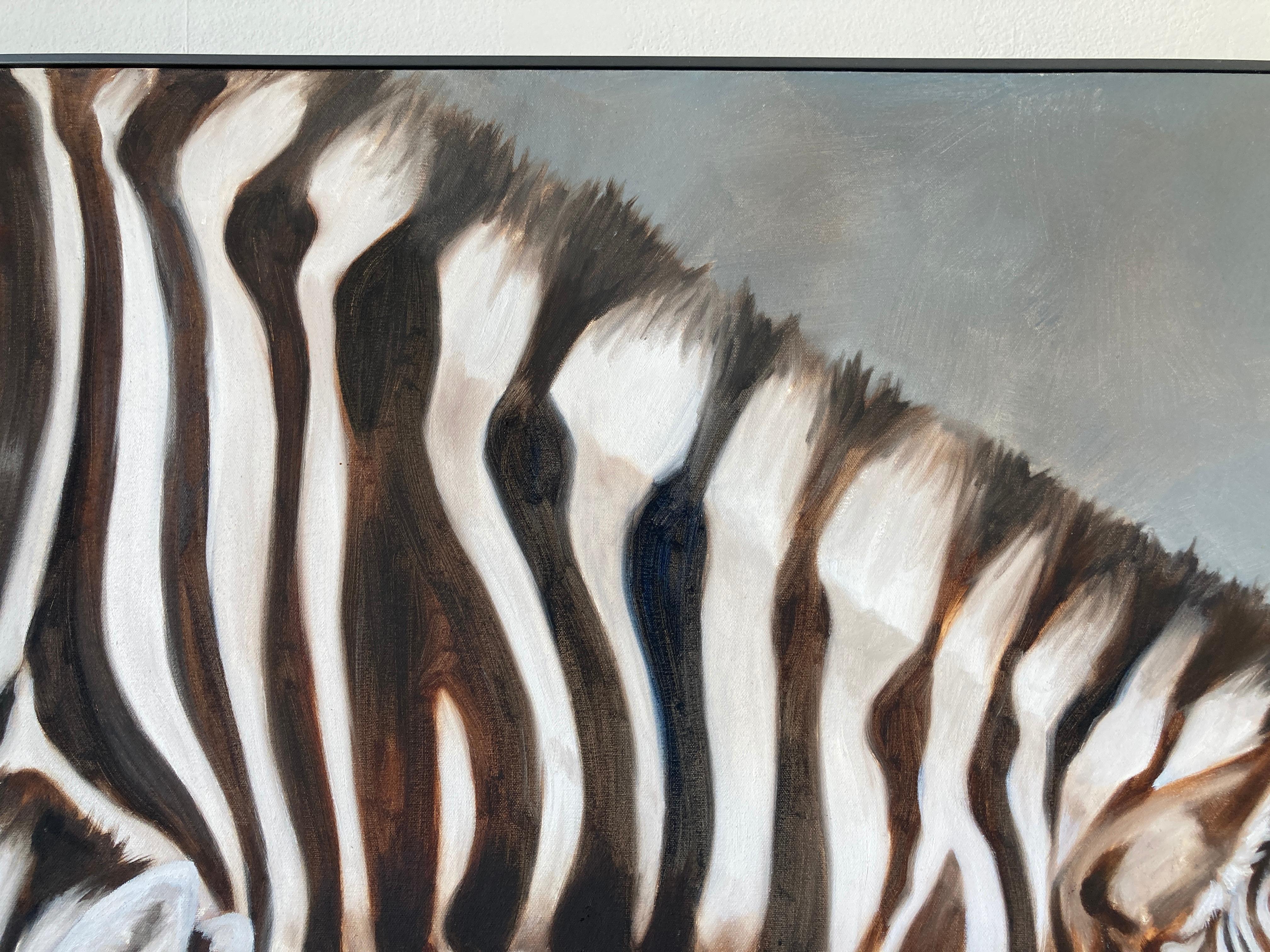 Large Oil on Canvas Oasis, African Zebras by Kindrie Grove, 1999 For Sale 4