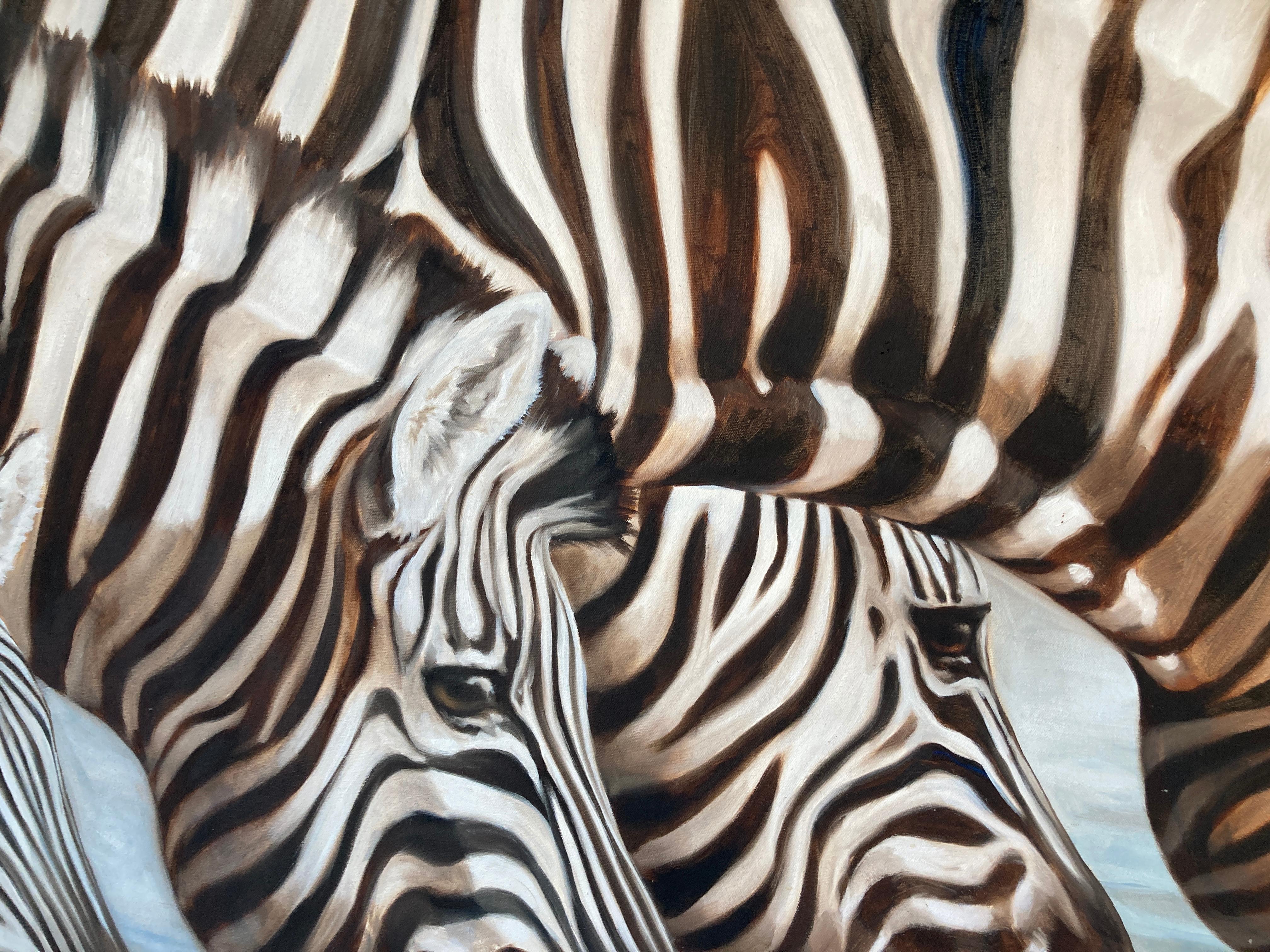 Large Oil on Canvas Oasis, African Zebras by Kindrie Grove, 1999 For Sale 5