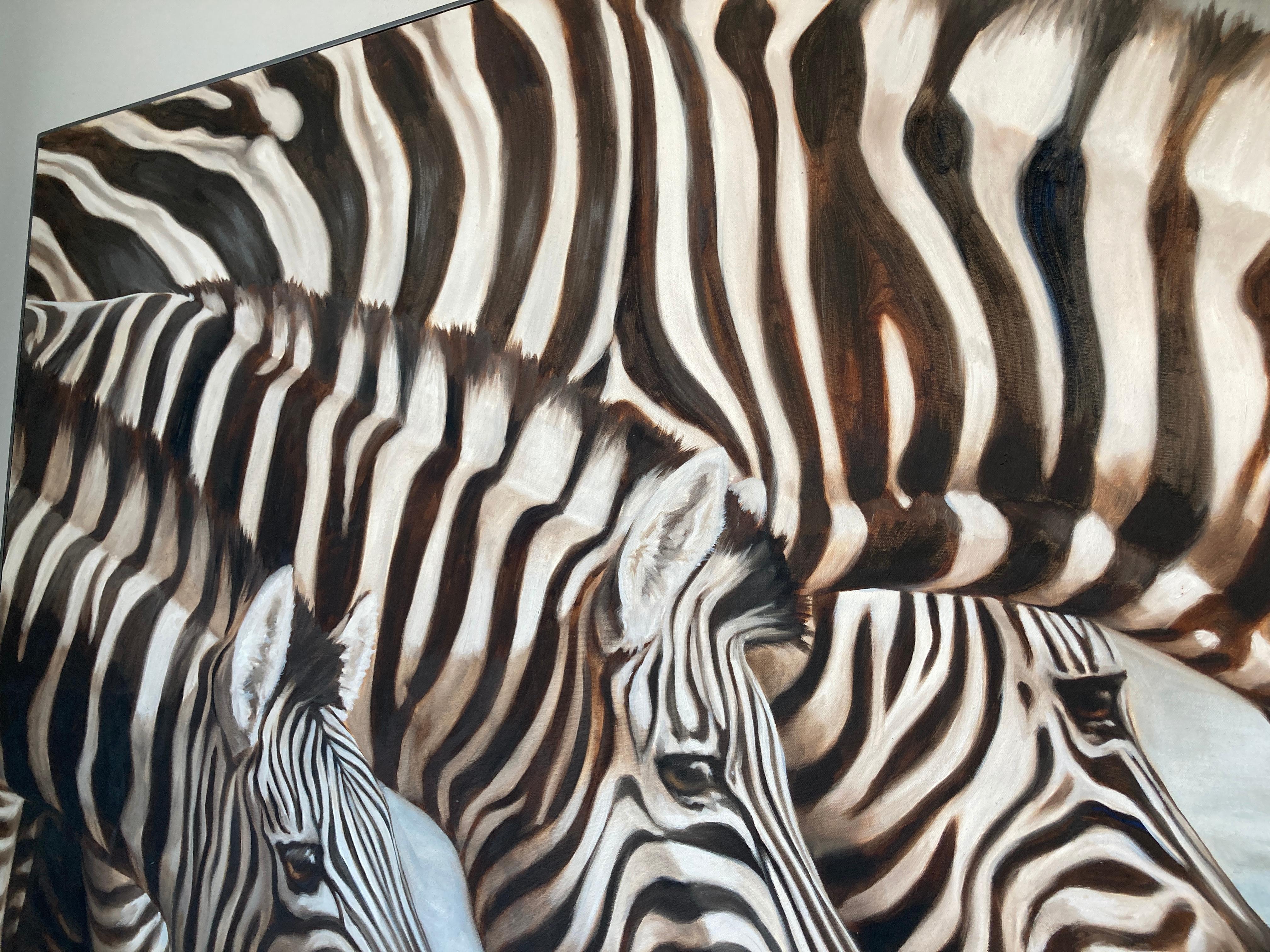 Large Oil on Canvas Oasis, African Zebras by Kindrie Grove, 1999 For Sale 2