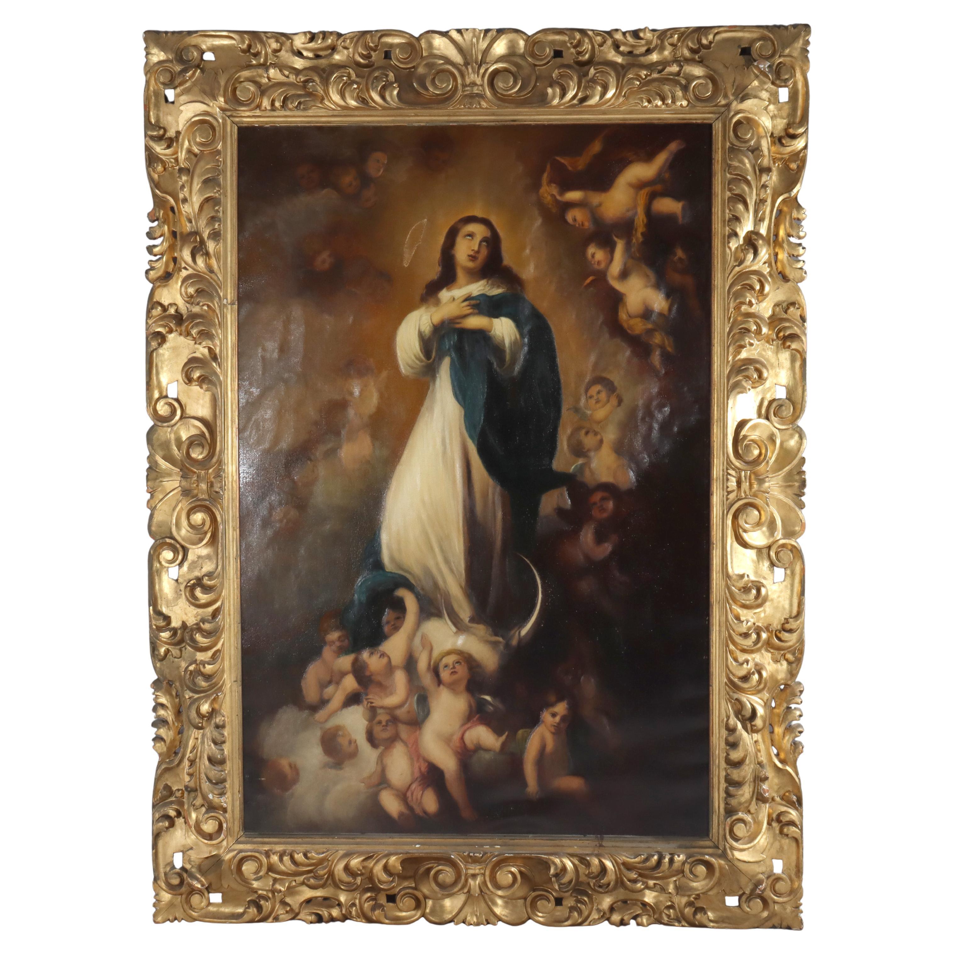 Large Oil On Canvas Old Master Copy, Murillo's “The Immaculate Conception" c1890 For Sale