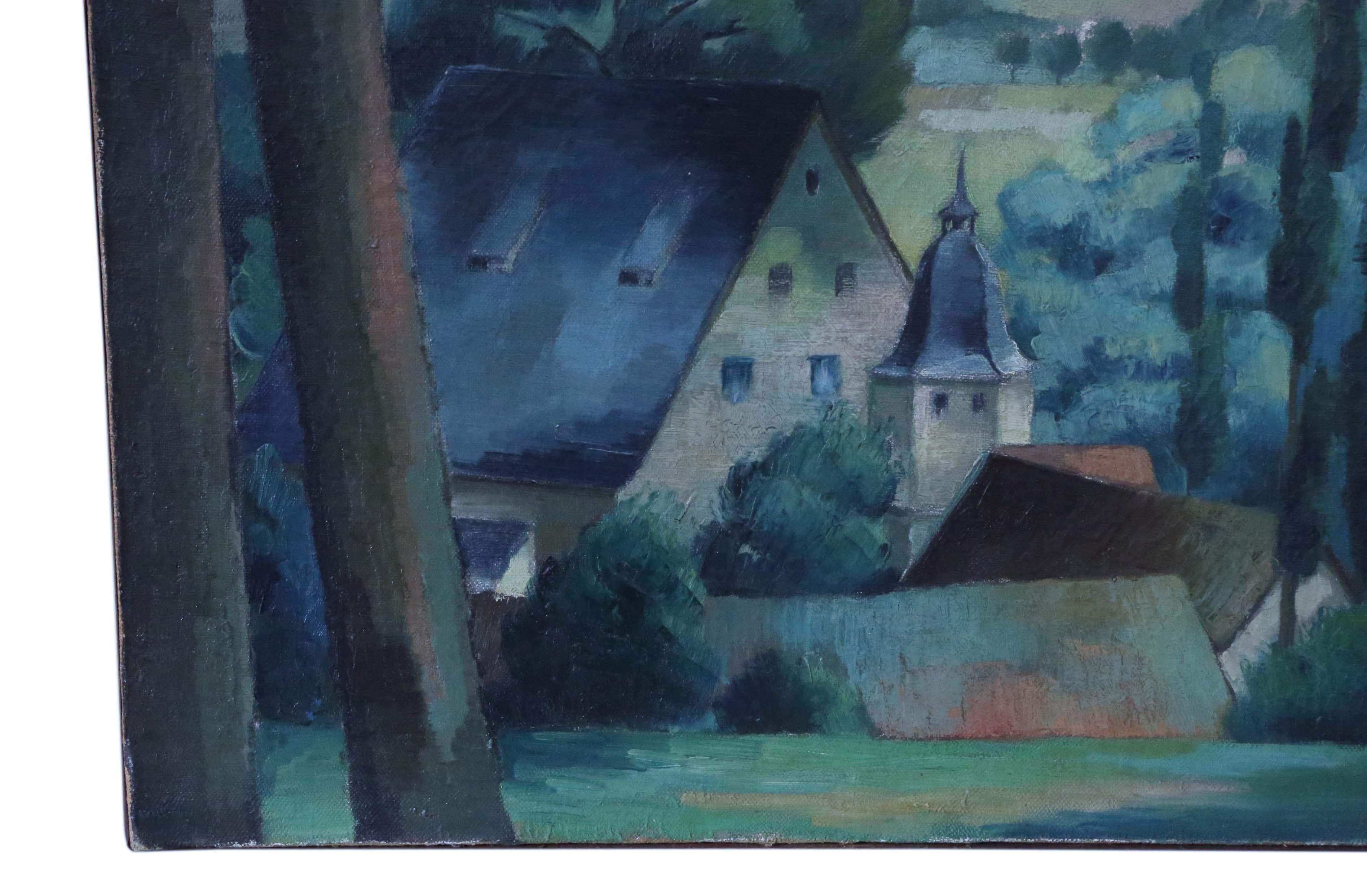 Mid-20th Century Large Oil on Canvas Painting Artwork by Hubert Haider Vintage Antique Bavarian