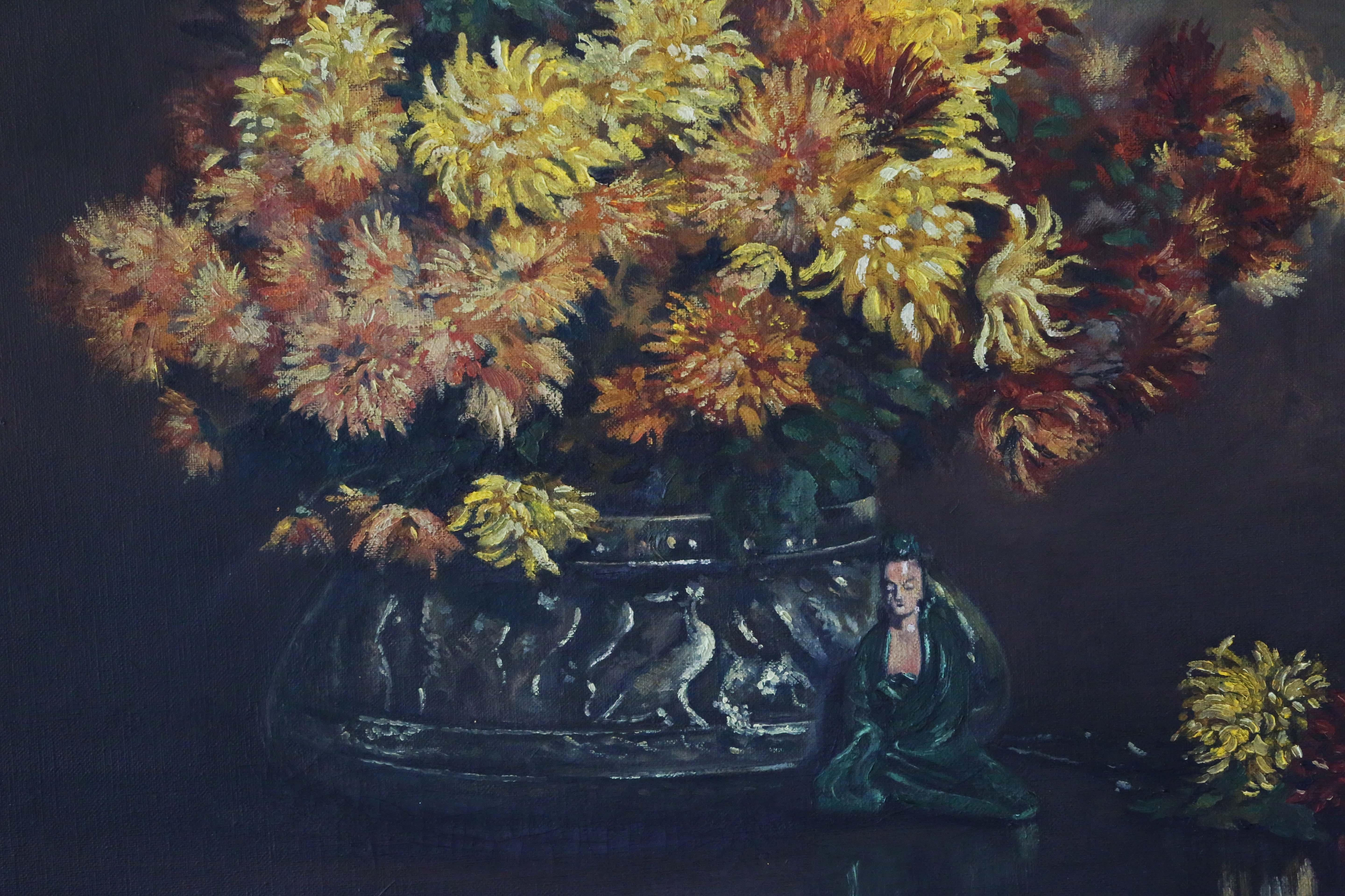 Canvas Large oil on canvas Painting Artwork by O. Redgrave Still life with Genie For Sale