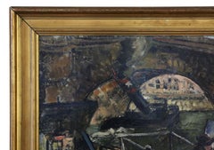 Large Oil on Canvas Painting Artwork by Pierre Peltier Vintage Antique City