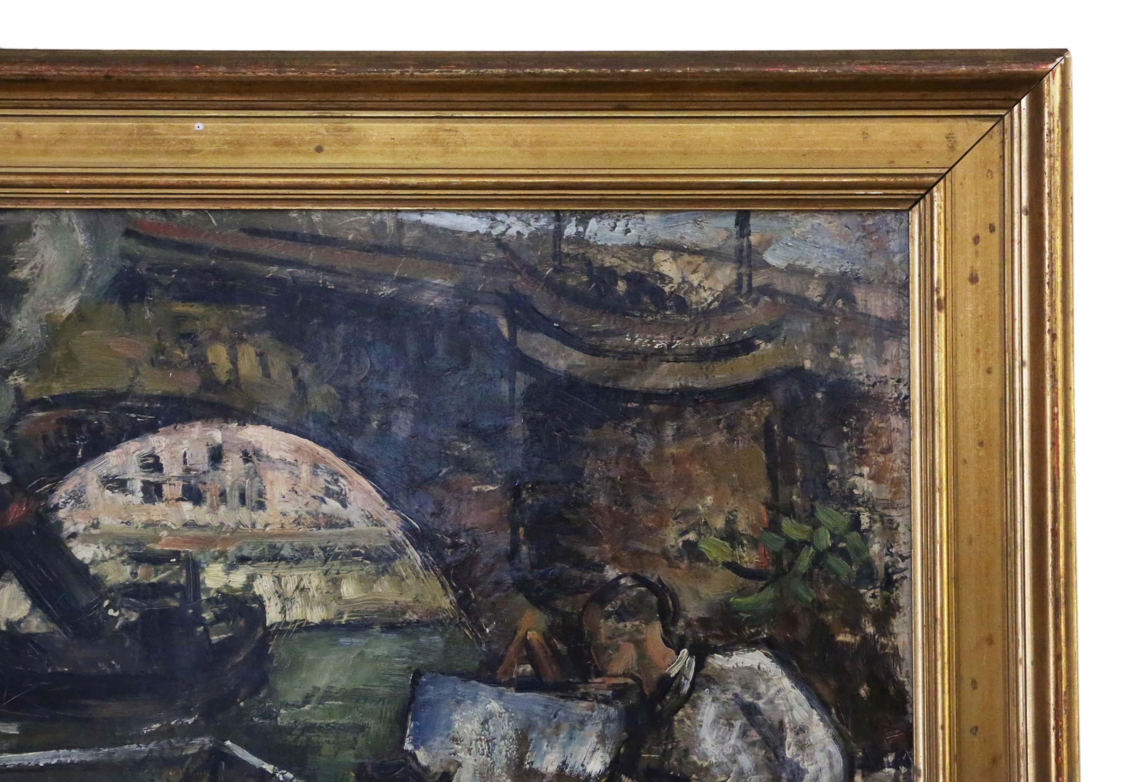 Gran Óleo sobre Lienzo Obra de Arte de Pierre Peltier Vintage Ciudad Antigua en Bueno estado para la venta en Wisbech, Cambridgeshire