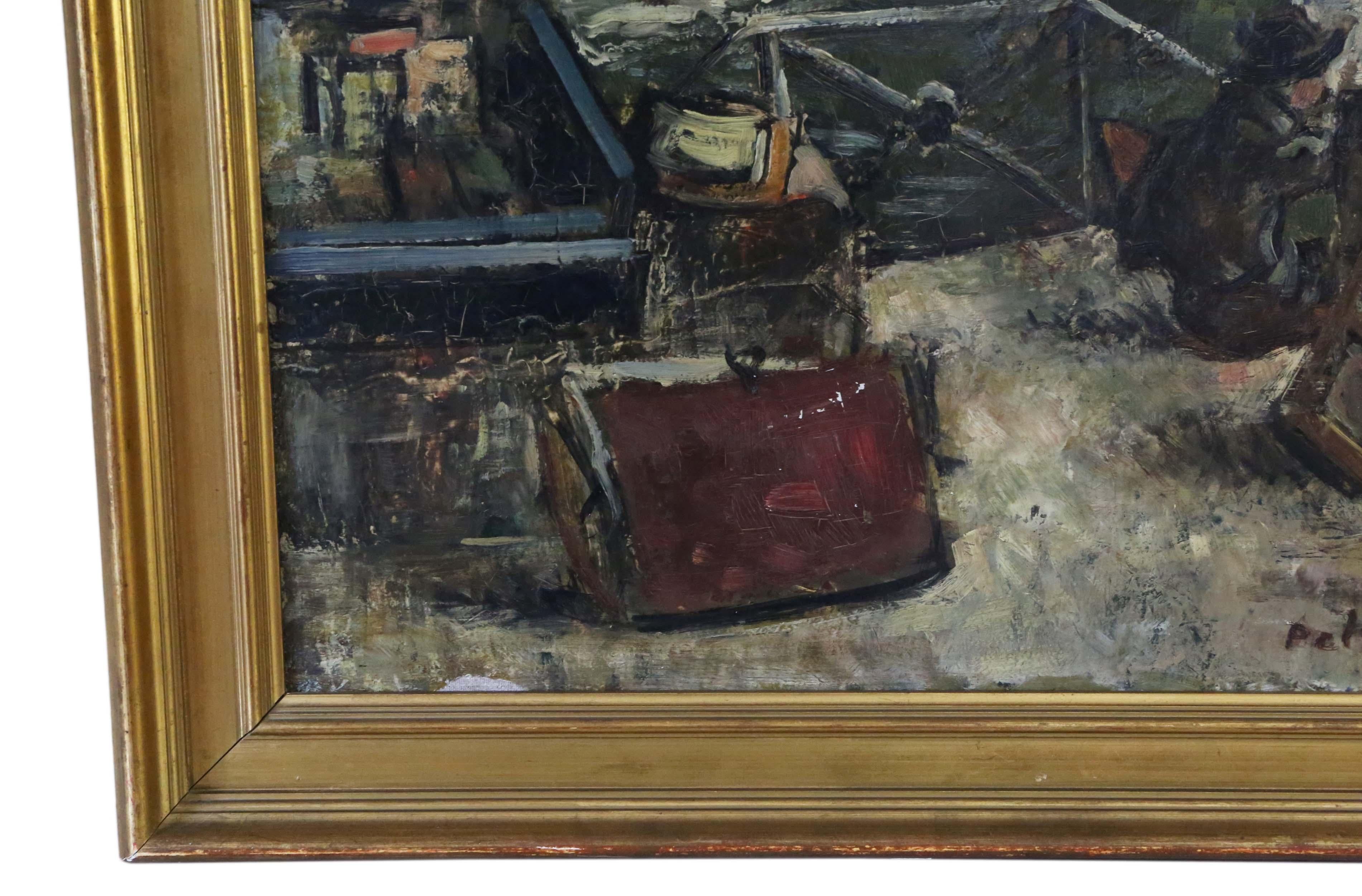 Gran Óleo sobre Lienzo Obra de Arte de Pierre Peltier Vintage Ciudad Antigua en venta 1