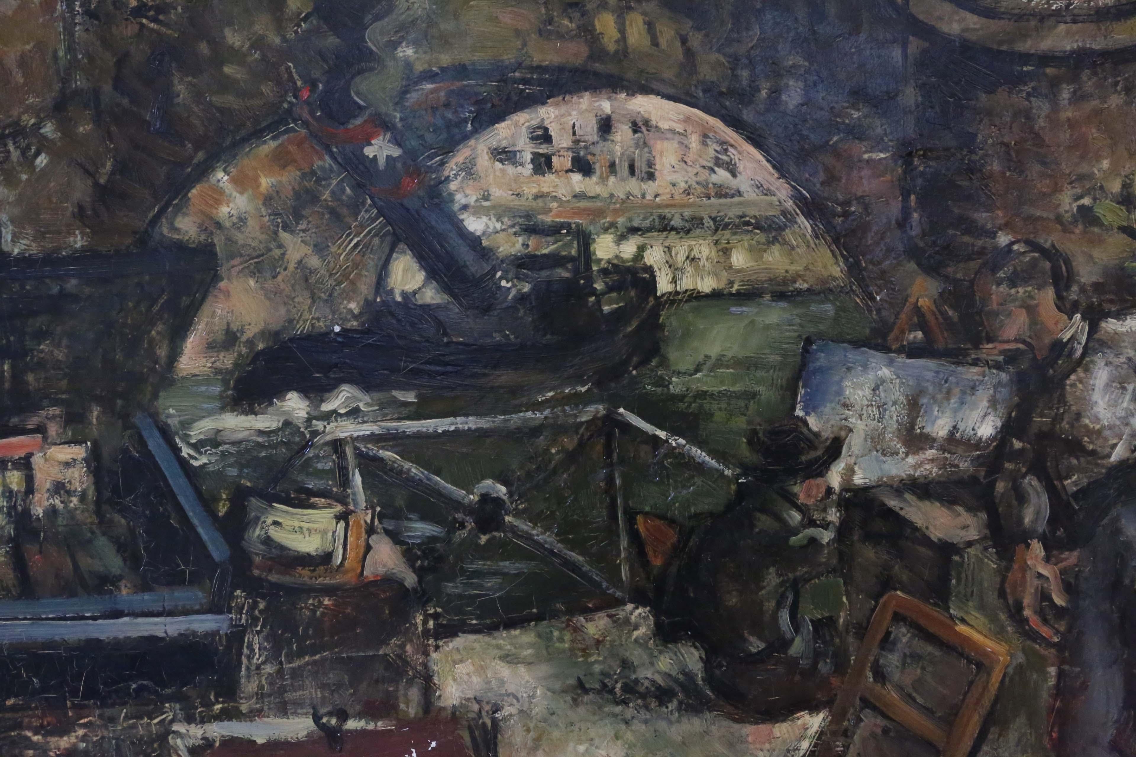 Gran Óleo sobre Lienzo Obra de Arte de Pierre Peltier Vintage Ciudad Antigua en venta 2