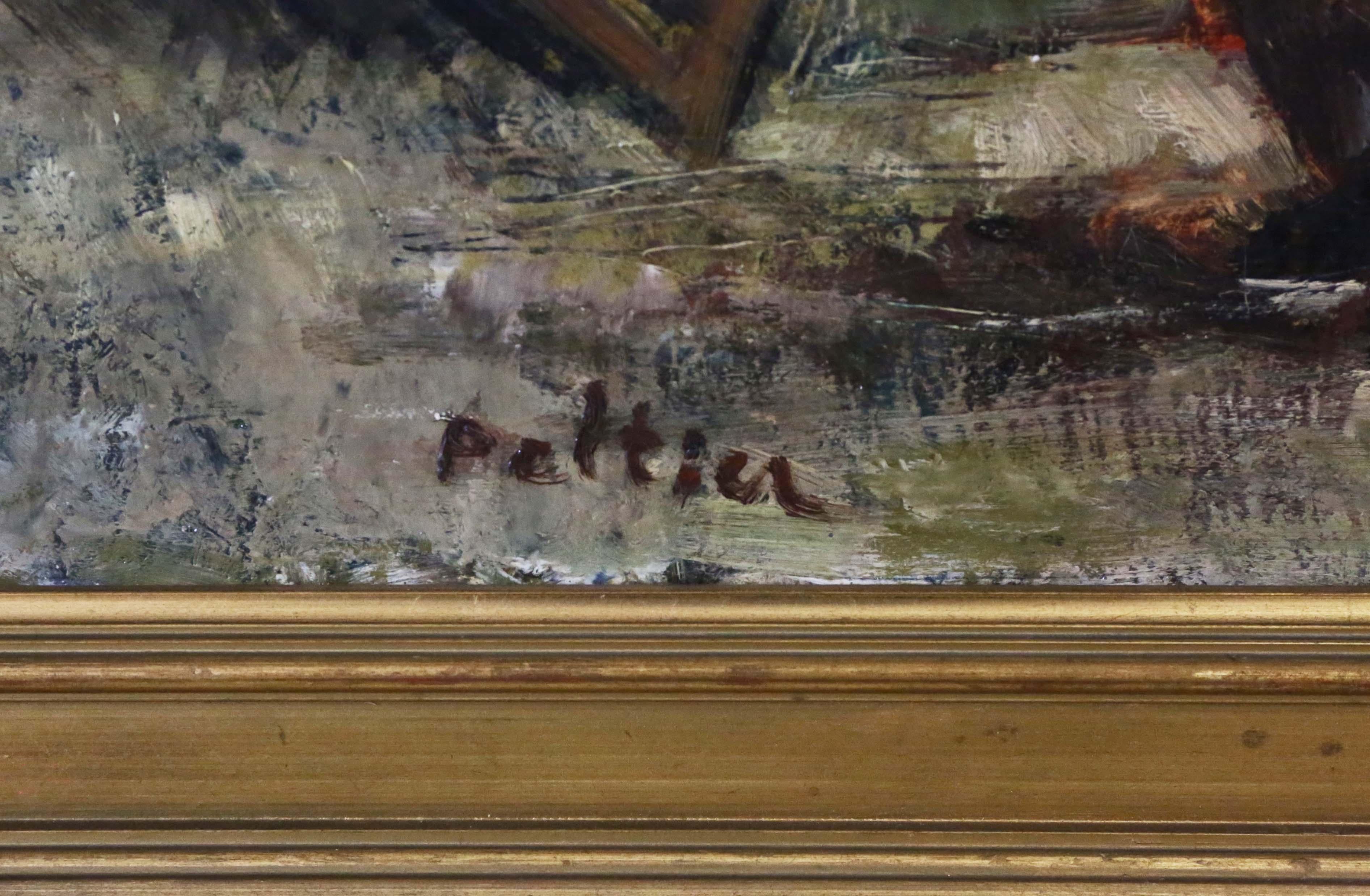 Gran Óleo sobre Lienzo Obra de Arte de Pierre Peltier Vintage Ciudad Antigua en venta 3