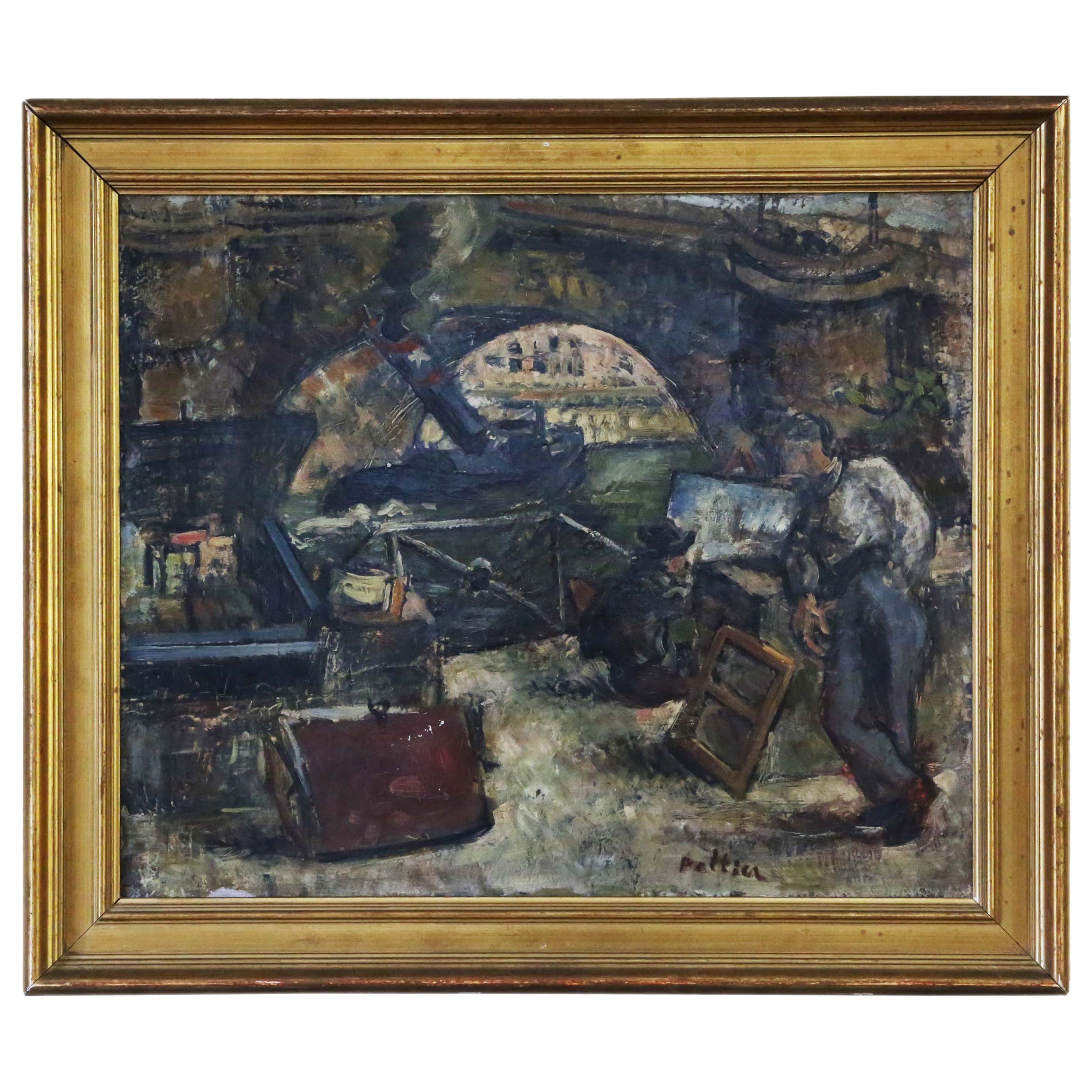 Grande huile sur toile de Pierre Peltier - Vintage Antique City