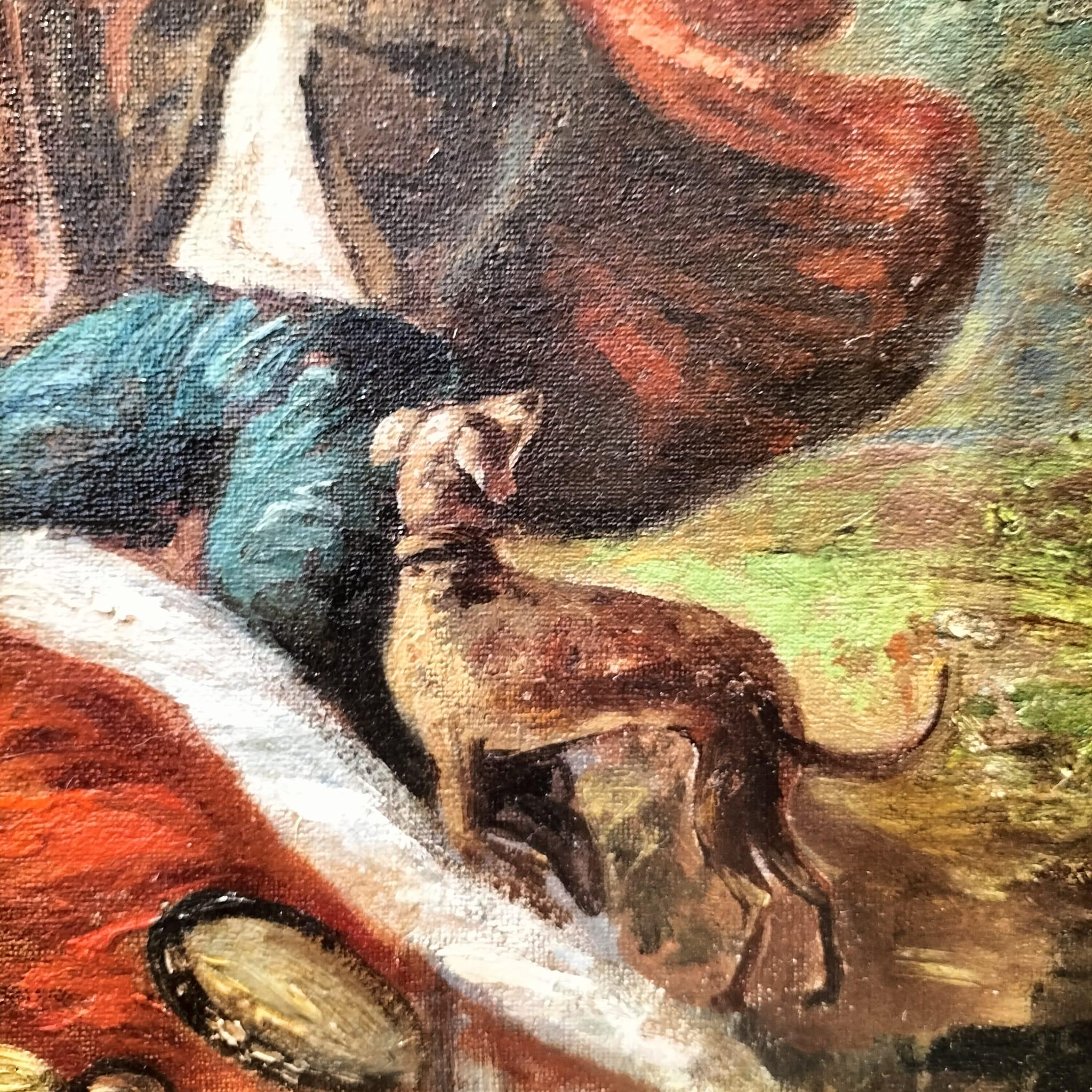 Large Oil-on-Canvas Painting of Aristocrats in a Lush Garden, 19th Century 3