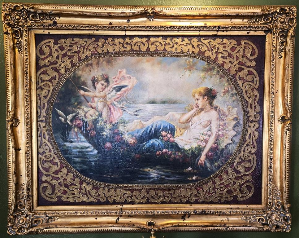 Großes Öl auf Leinwand Gemälde von 'Venus & Amor' nach Hans Zatzka (Neoklassisches Revival) im Angebot