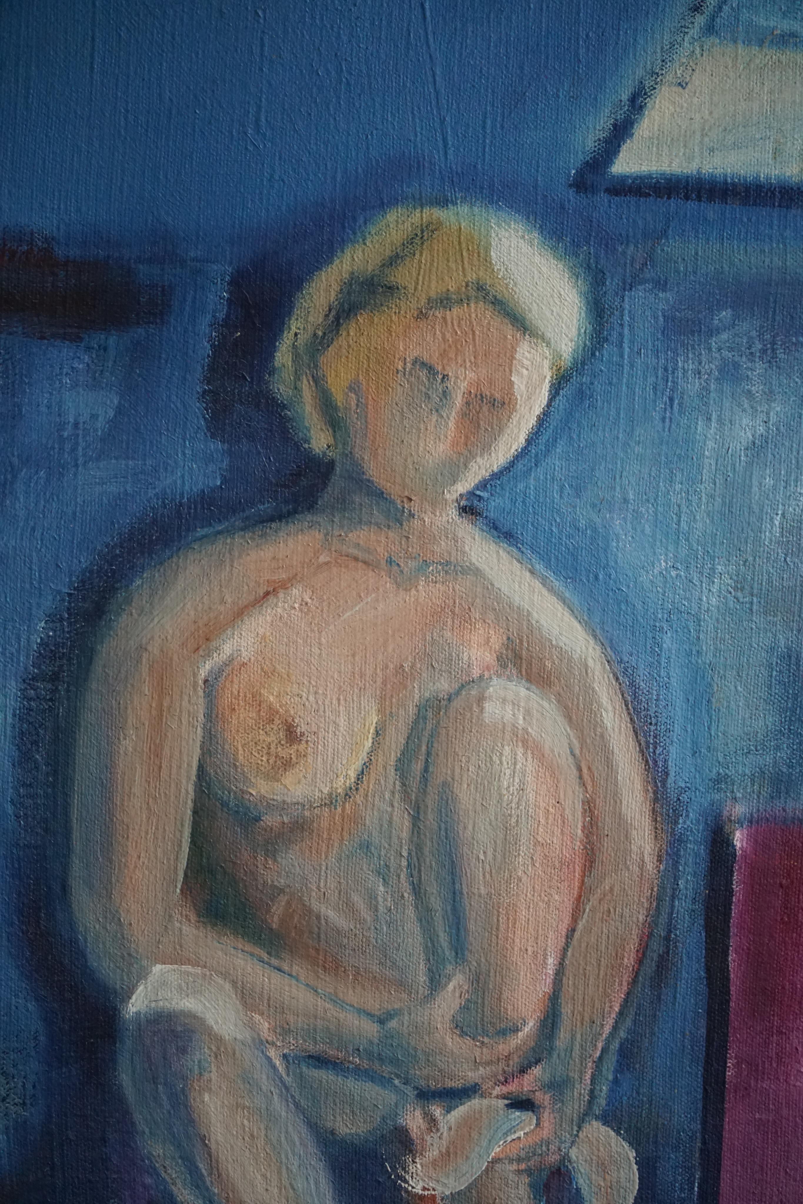 Grande peinture à l'huile sur toile, artiste inconnu, 1956, style danois du milieu du siècle dernier en vente 4