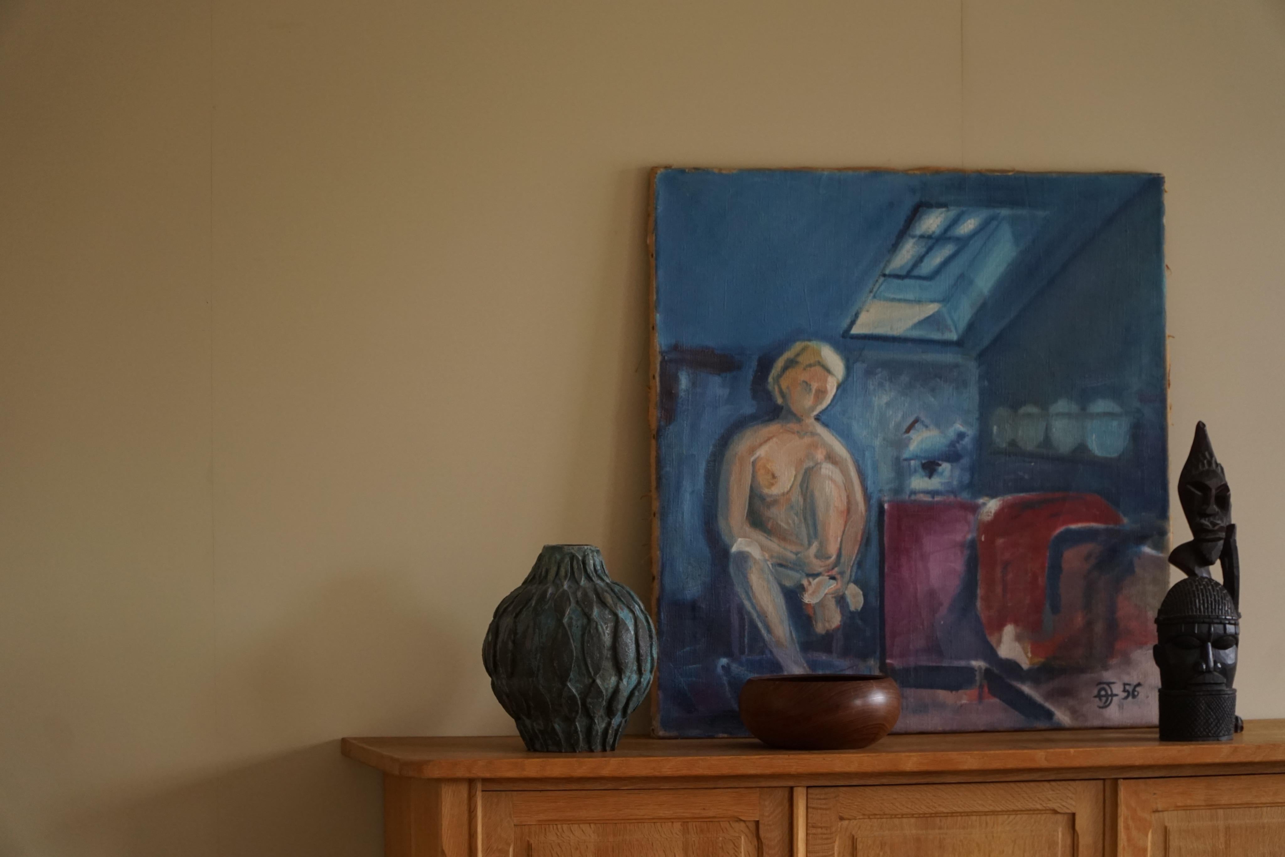 Large Oil on Canvas Painting, Unknown Artist, 1956, Danish Midcentury For Sale 2