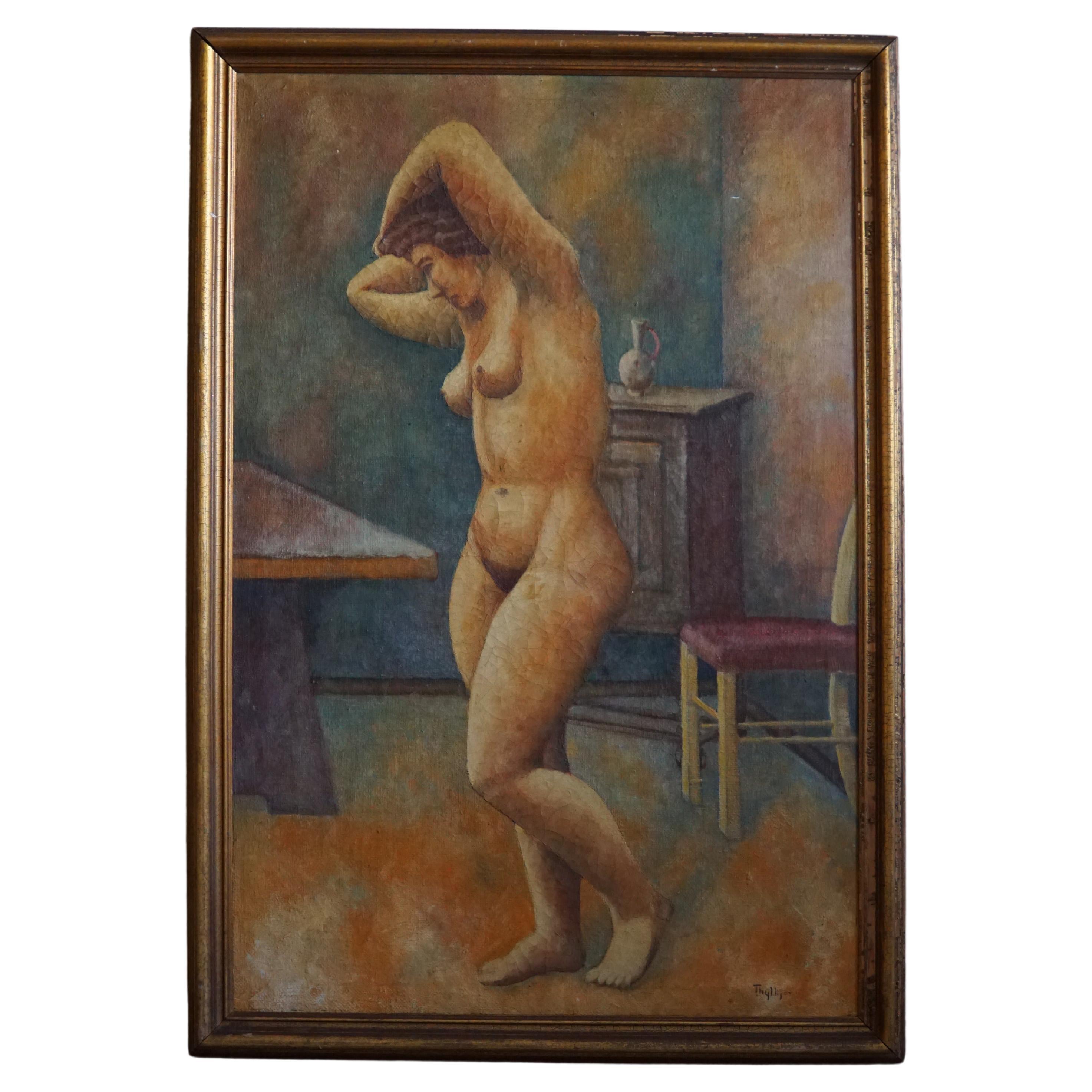 Grande dipinto a olio su tela, artista danese sconosciuto, fine '800