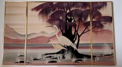 Large Oil on canvas Painting with Birds, 1970s