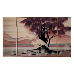 Large Oil on canvas Painting with Birds, 1970s