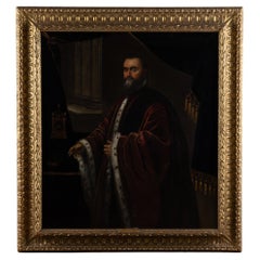 Large Oil on Canvas Portrait of Venetian Nobleman, circa 1900
s