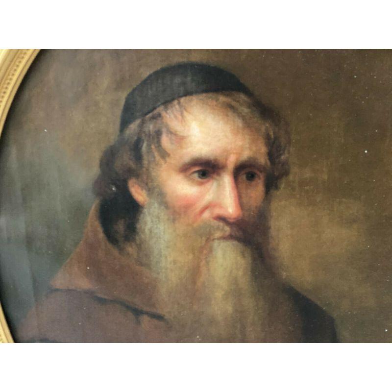 Large Oil on Canvas Portrait Painting of a Monk, Gilt Wood Frame, 19th Century In Good Condition For Sale In Gardena, CA