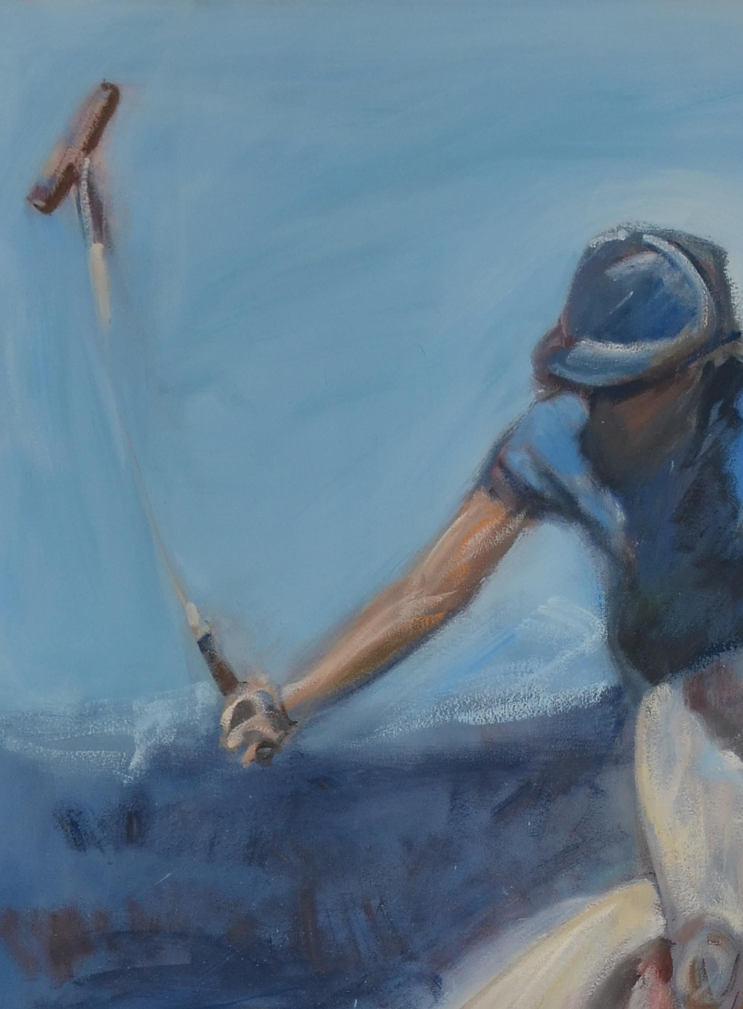 Modern Large Oil on Canvas Portrait Painting of a Polo Player