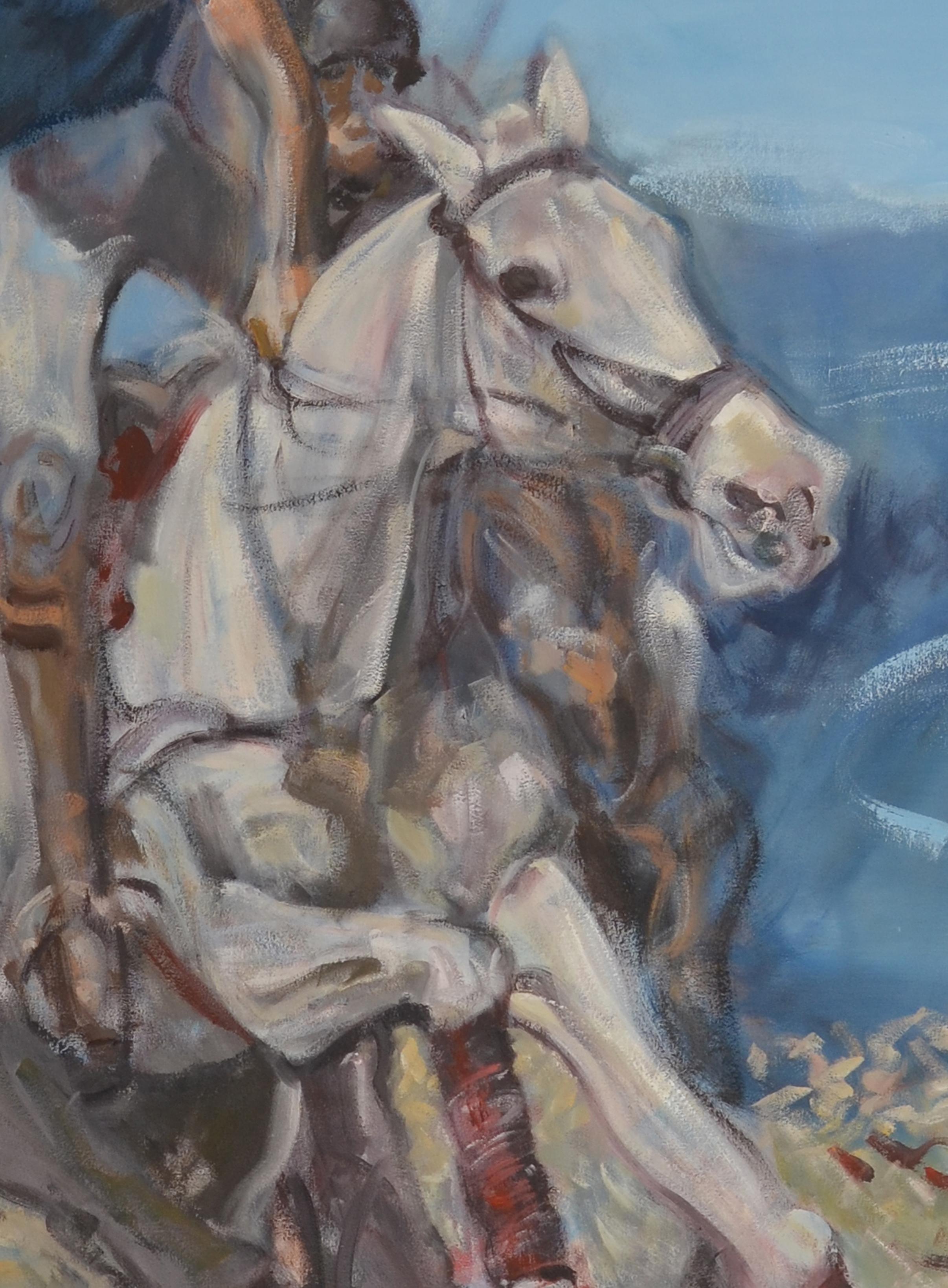 North American Large Oil on Canvas Portrait Painting of a Polo Player