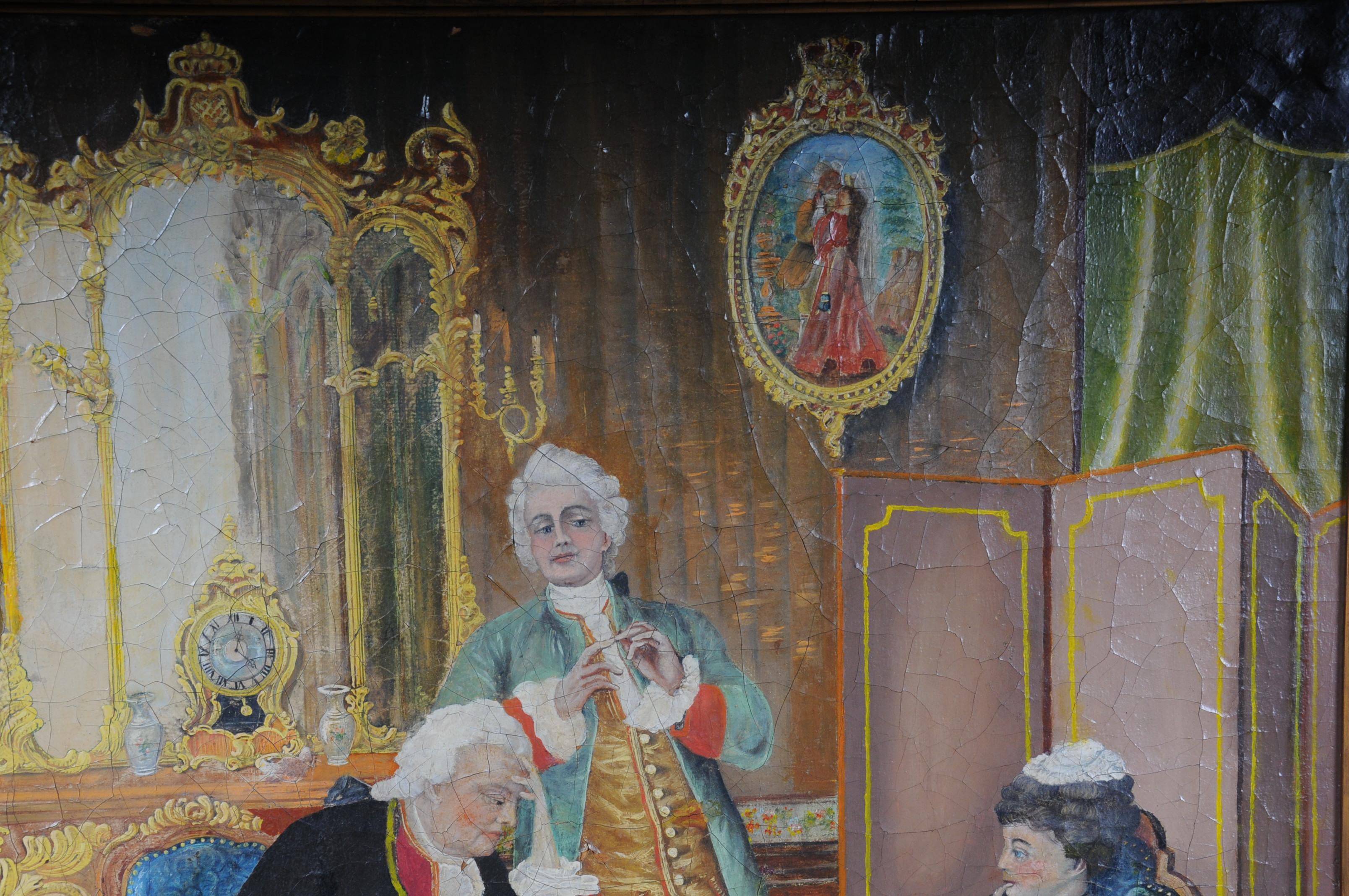 20ième siècle Grande peinture rococo à l'huile sur toile:: vers 1900 en vente