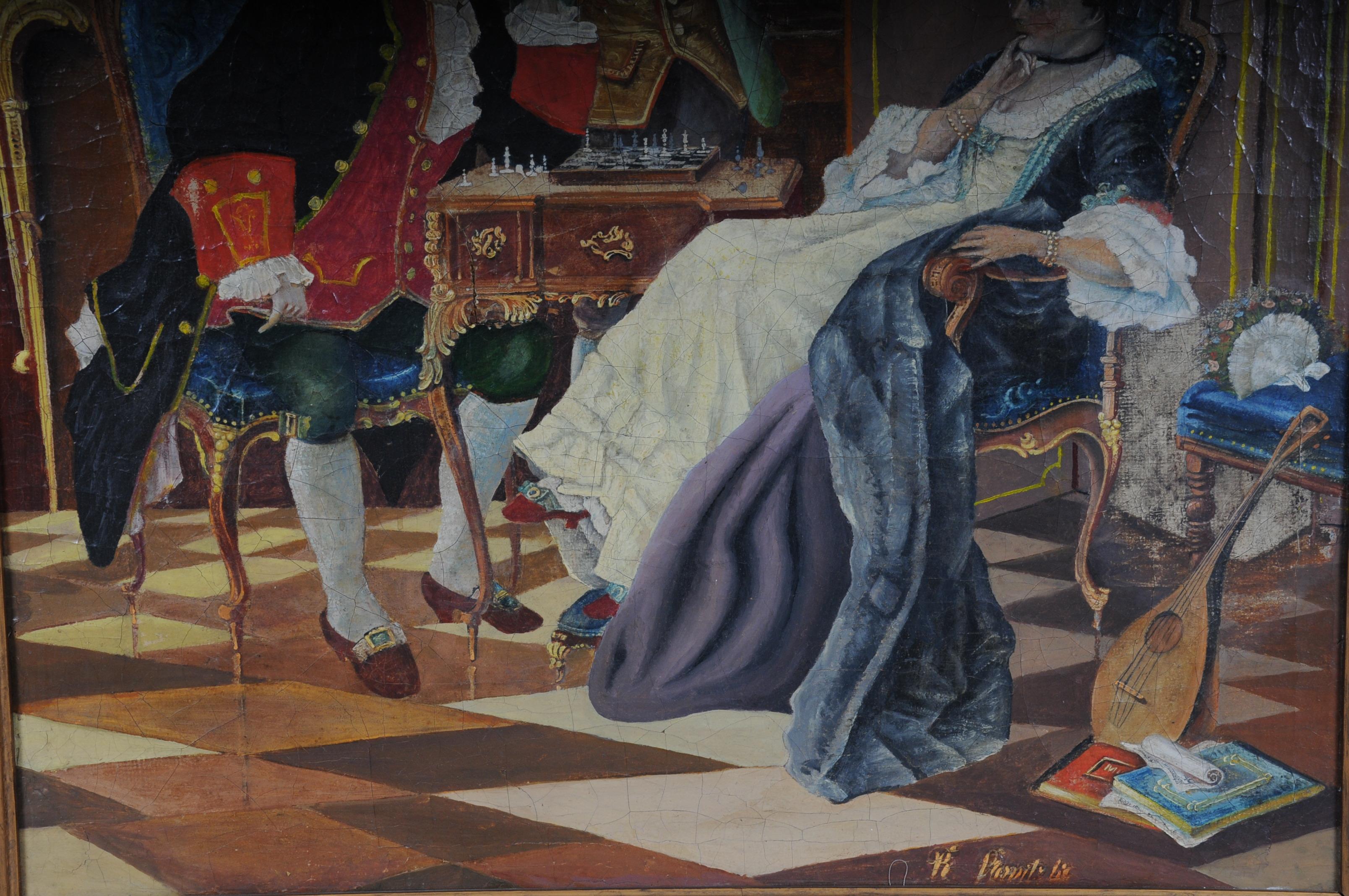Toile Grande peinture rococo à l'huile sur toile:: vers 1900 en vente