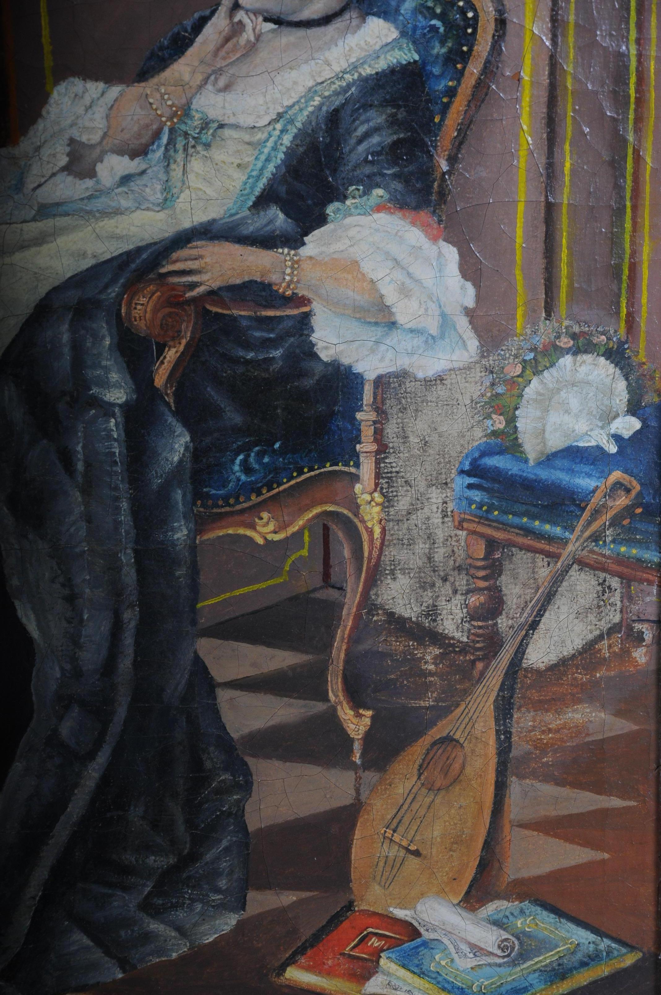 Grande peinture rococo à l'huile sur toile:: vers 1900 en vente 2
