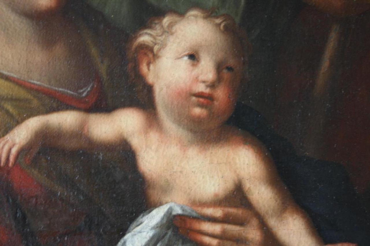 italien Grande huile sur toile, Sacra Familia, Giovanni Domenico Brugieri (1678-1744) en vente