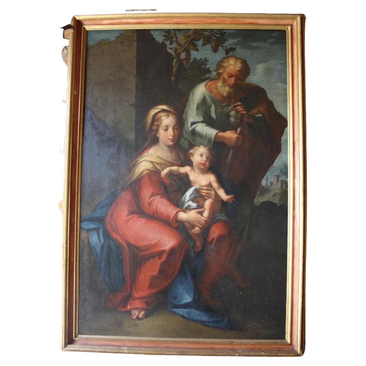 Grande huile sur toile, Sacra Familia, Giovanni Domenico Brugieri (1678-1744) en vente
