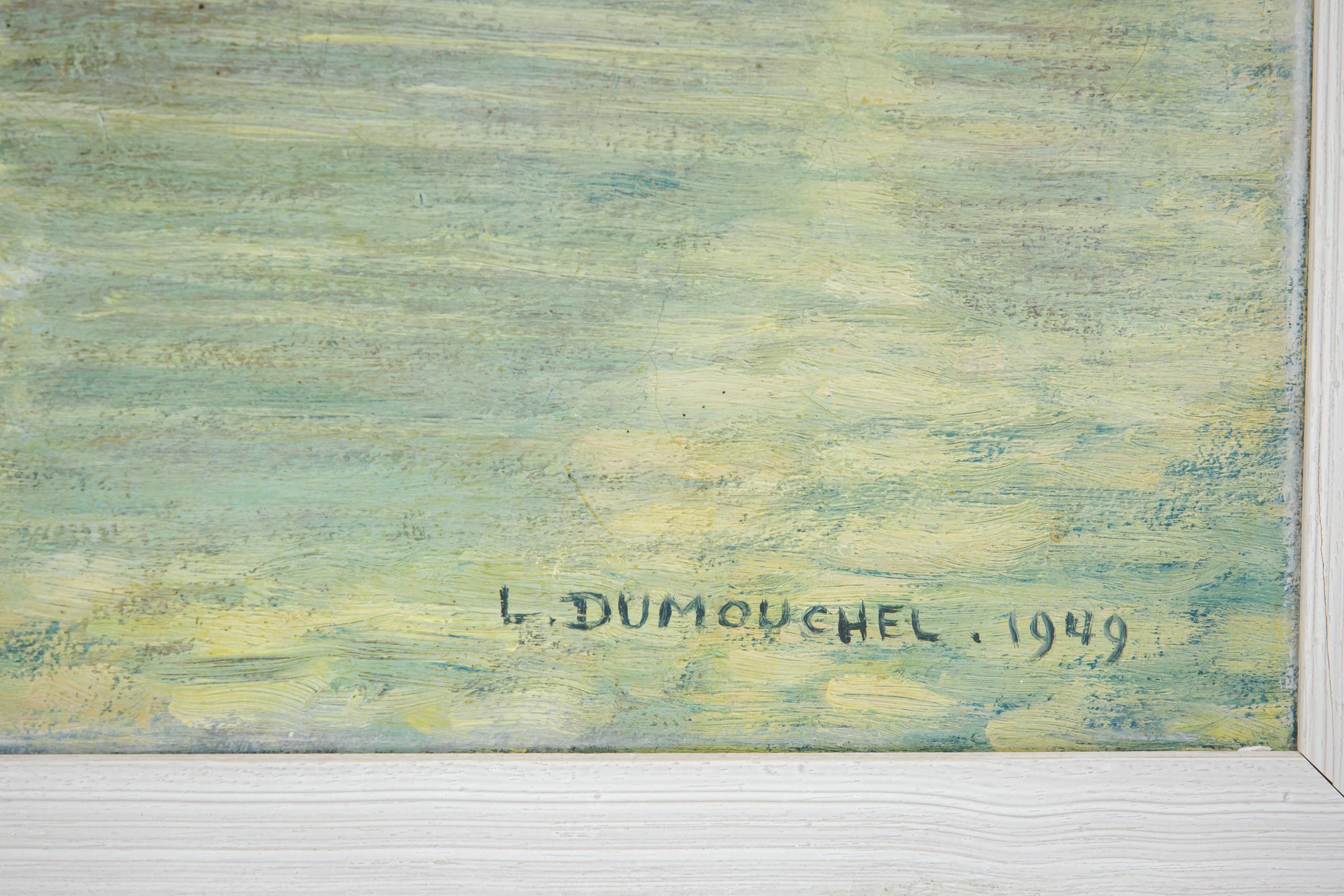 Großes Ölgemälde auf Leinwand Segel Dinghy-Szene von L Dumouchel, Öl auf Leinwand, 1949 im Angebot 2