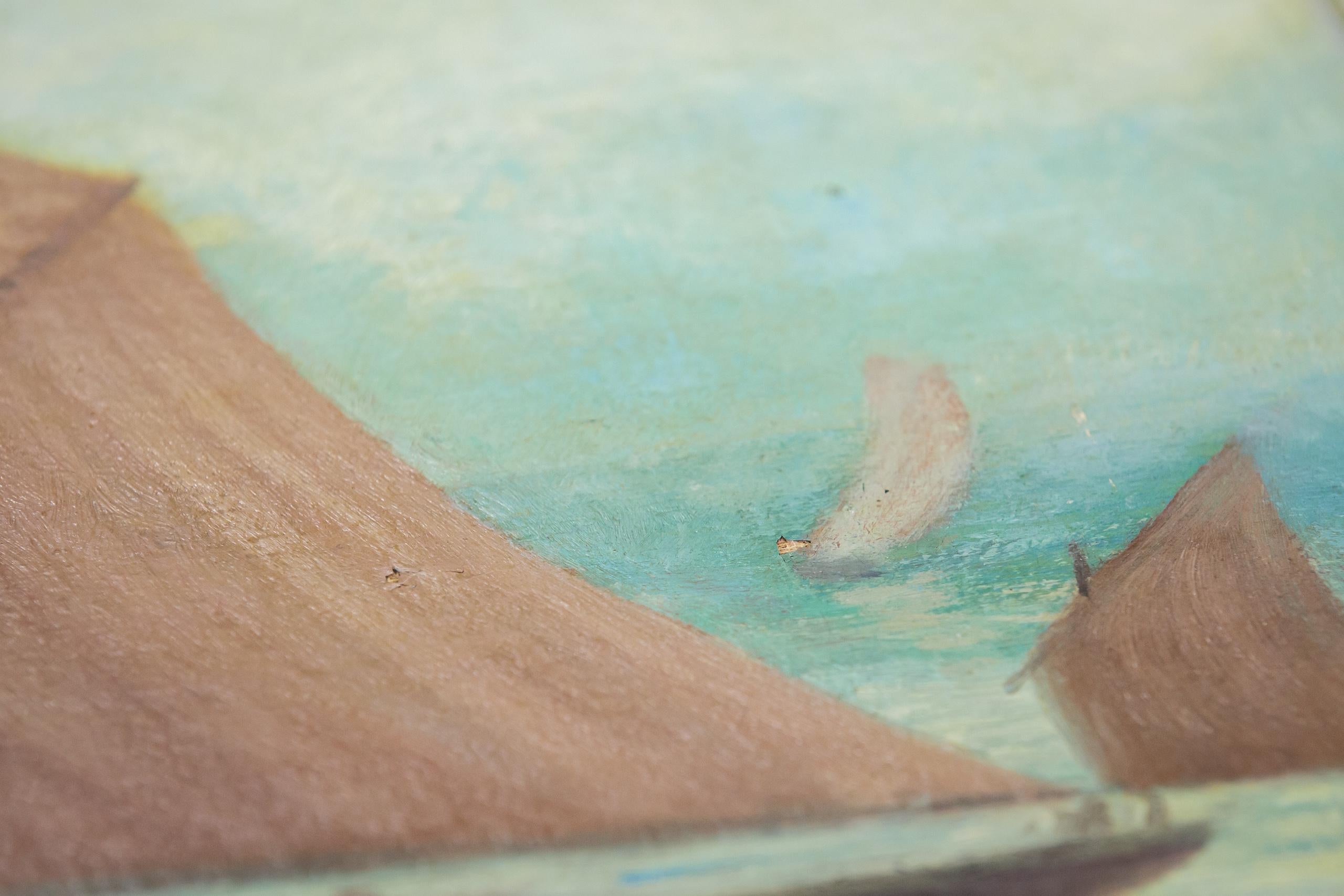 Large Oil on Canvas Sailing Dinghy Scene by L Dumouchel 1949 For Sale 4