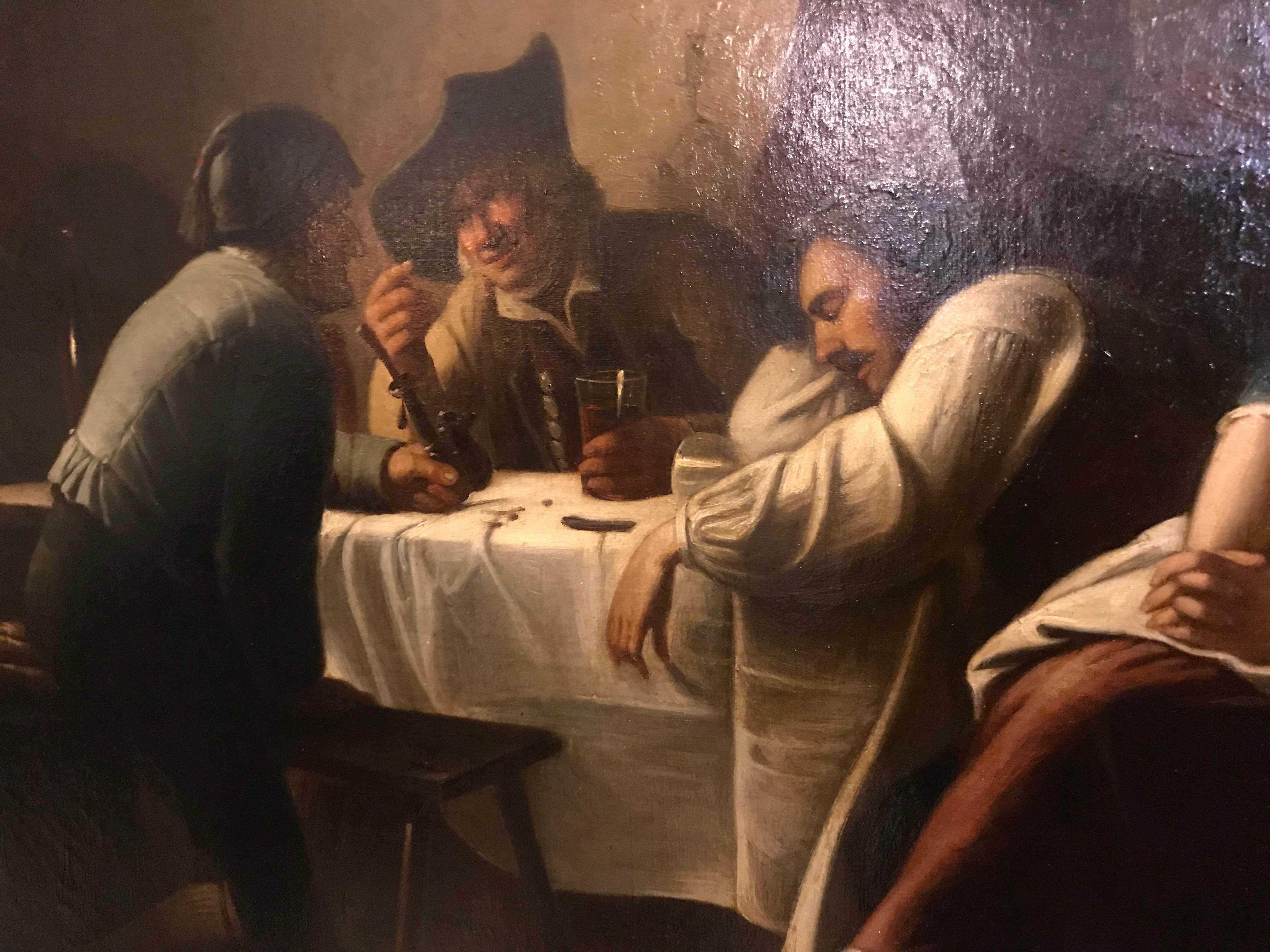 Large Oil on Canvas Tavern Scene Signed G. Ogelvi Ried 