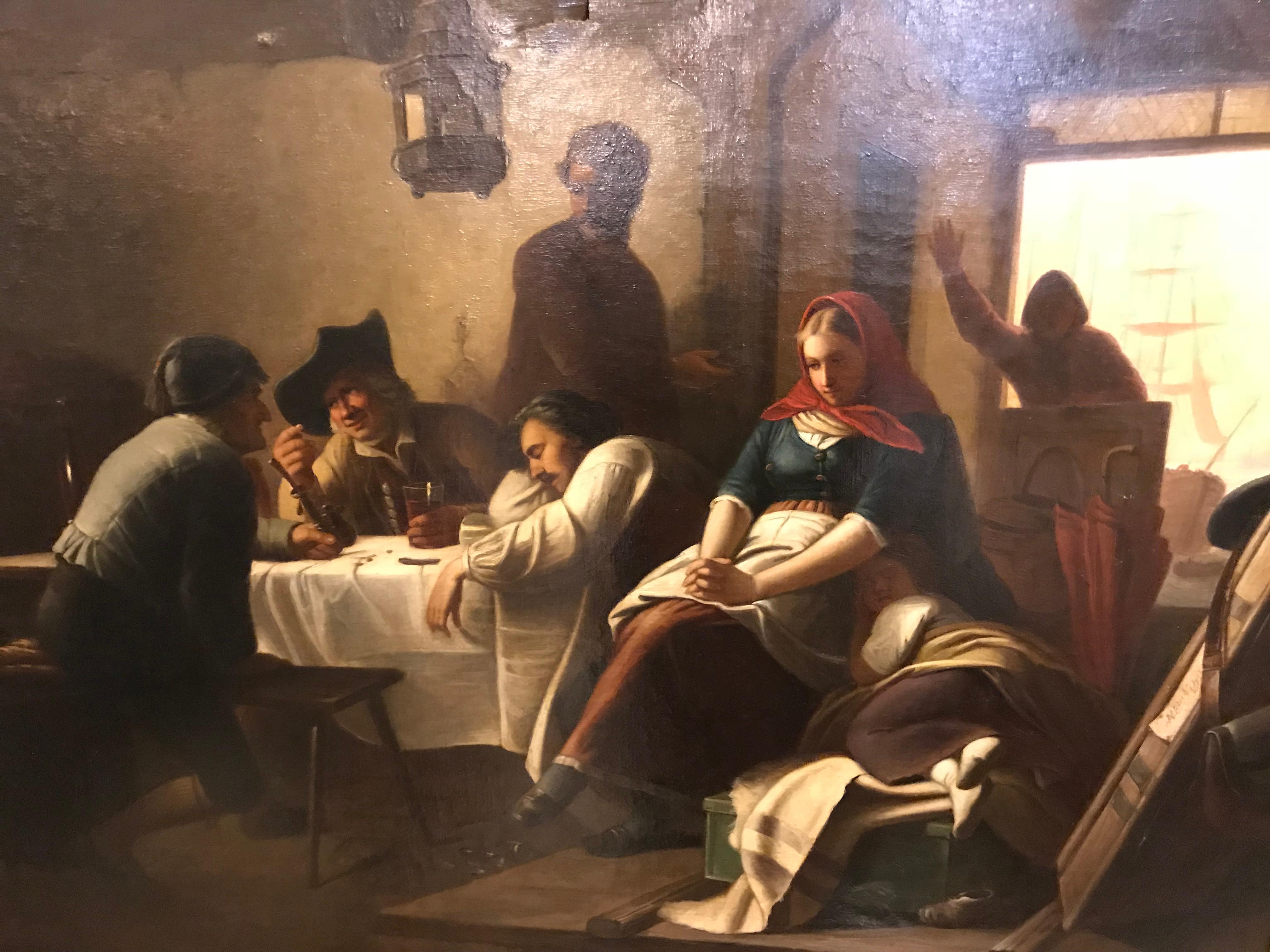Large Oil on Canvas Tavern Scene Signed G. Ogelvi Ried 