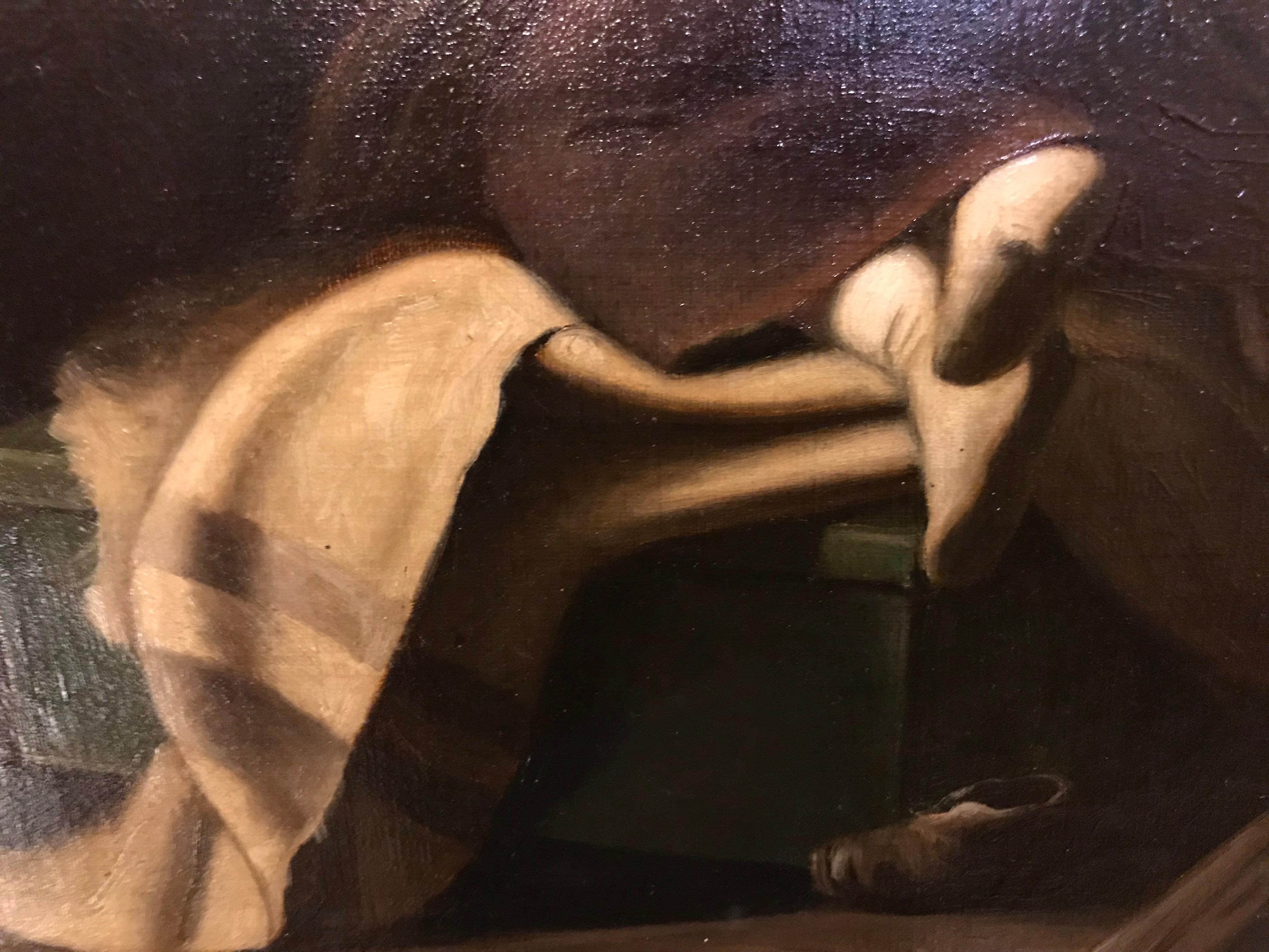 Renaissance Large Oil on Canvas Tavern Scene Signed G. Ogelvi Ried 