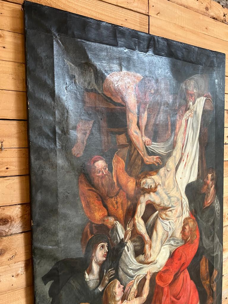 Large Oil on Canvas the Descent from the Cross in the Style of Peter Paul Rubens For Sale 4