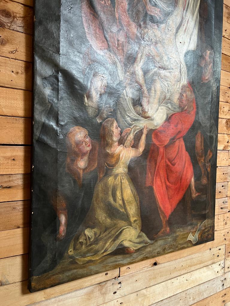 Large Oil on Canvas the Descent from the Cross in the Style of Peter Paul Rubens For Sale 5