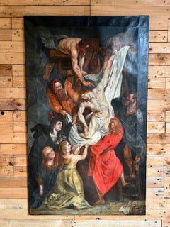 Large Oil on Canvas the Descent from the Cross in the Style of Peter Paul Rubens