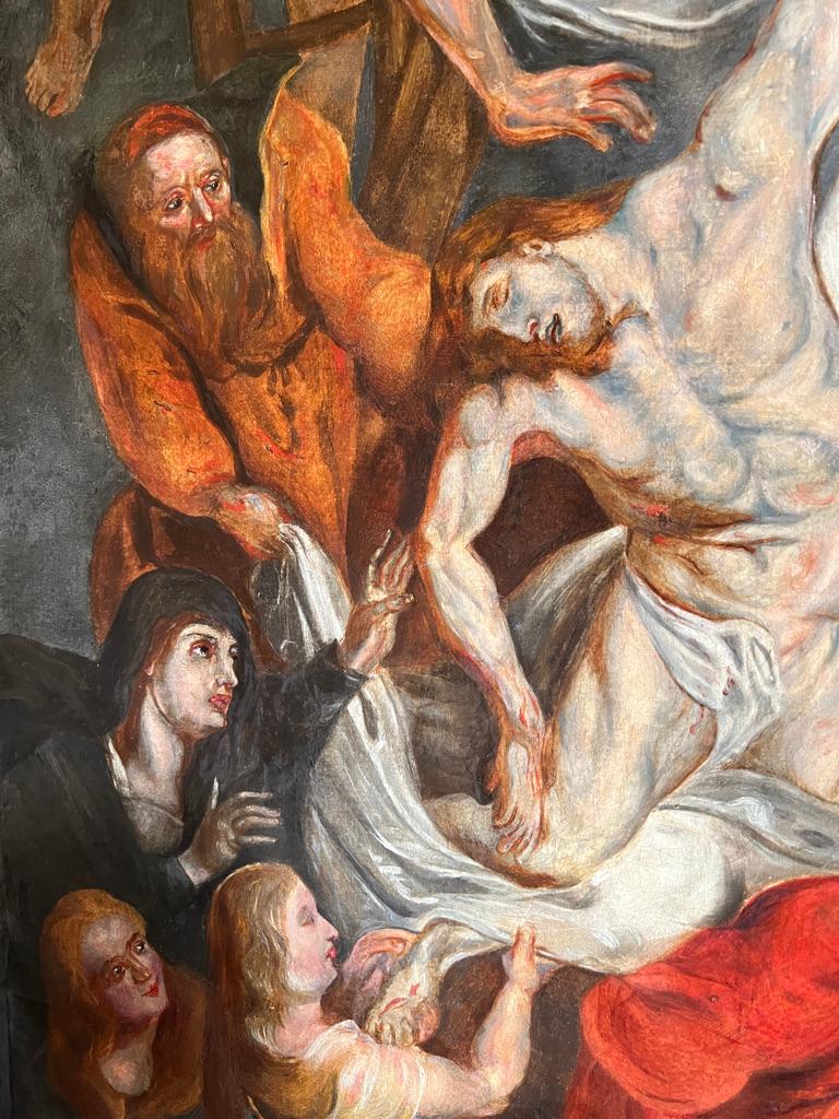 Large Oil on Canvas the Descent from the Cross in the Style of Peter Paul Rubens In Good Condition For Sale In Markington, GB