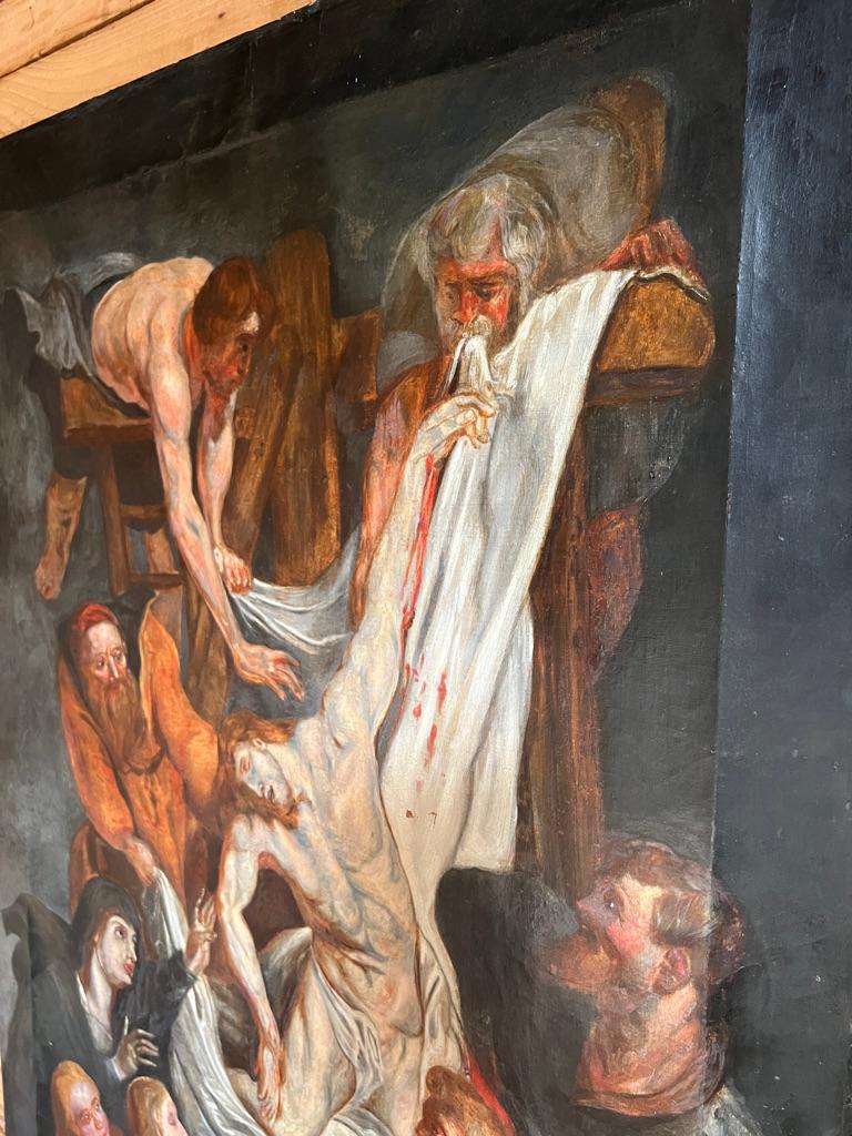 Large Oil on Canvas the Descent from the Cross in the Style of Peter Paul Rubens For Sale 1
