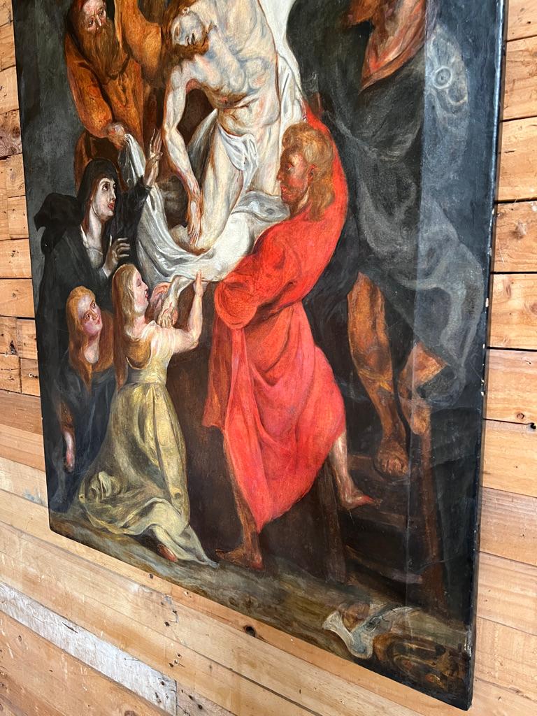 Large Oil on Canvas the Descent from the Cross in the Style of Peter Paul Rubens For Sale 2