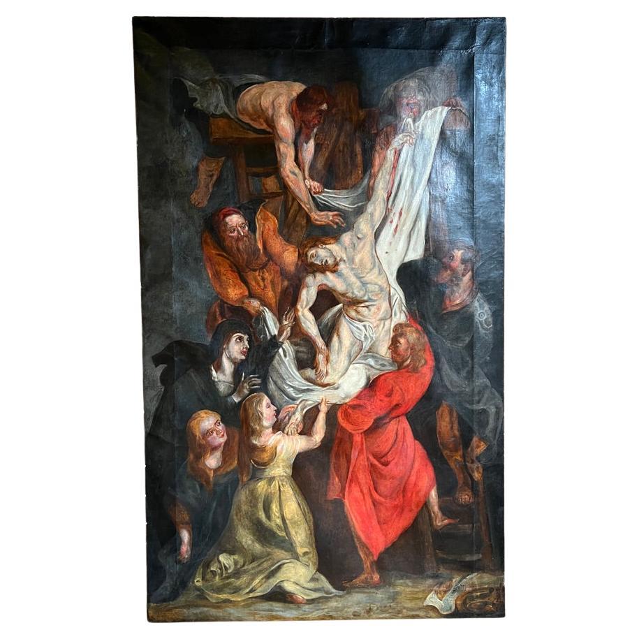Large Oil on Canvas the Descent from the Cross in the Style of Peter Paul Rubens For Sale