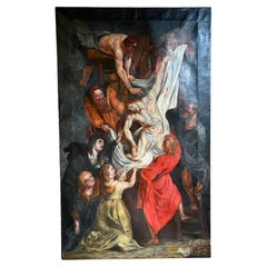 Large Oil on Canvas the Descent from the Cross in the Style of Peter Paul Rubens